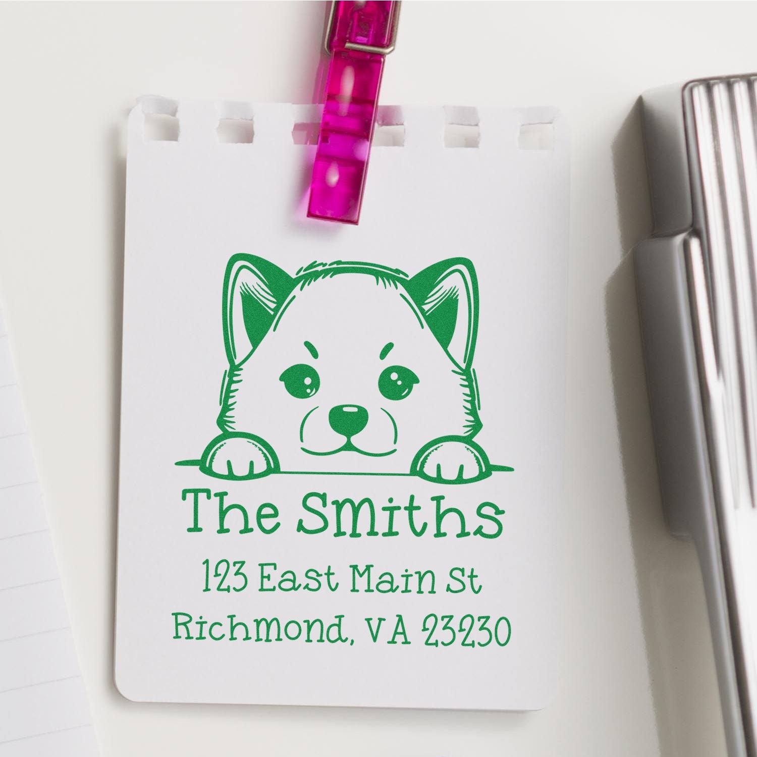 Wood Handle Shiba Inu Puppy Personalized Custom Return Address Stamp