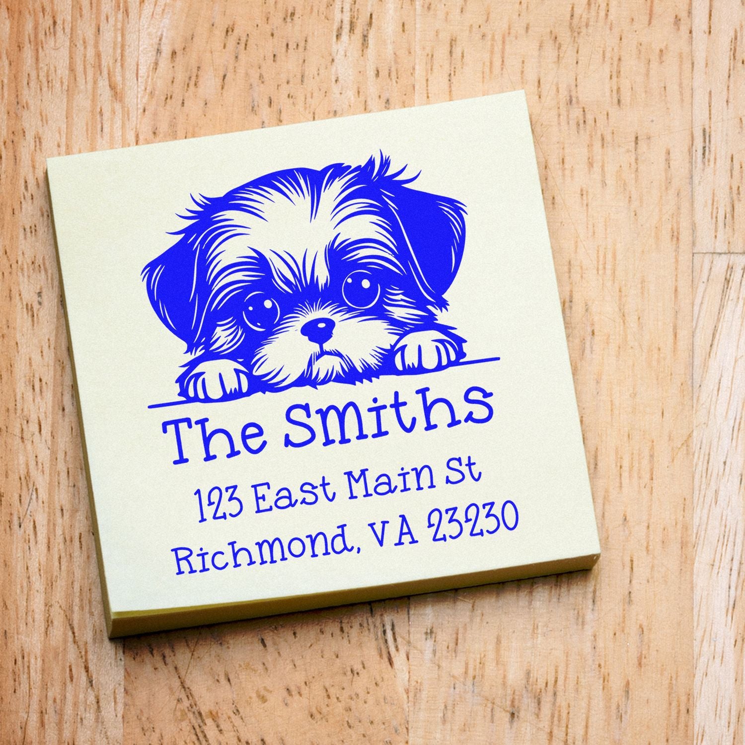 Wood Handle Shih Tzu Puppy Personalized Name and Address Stamp