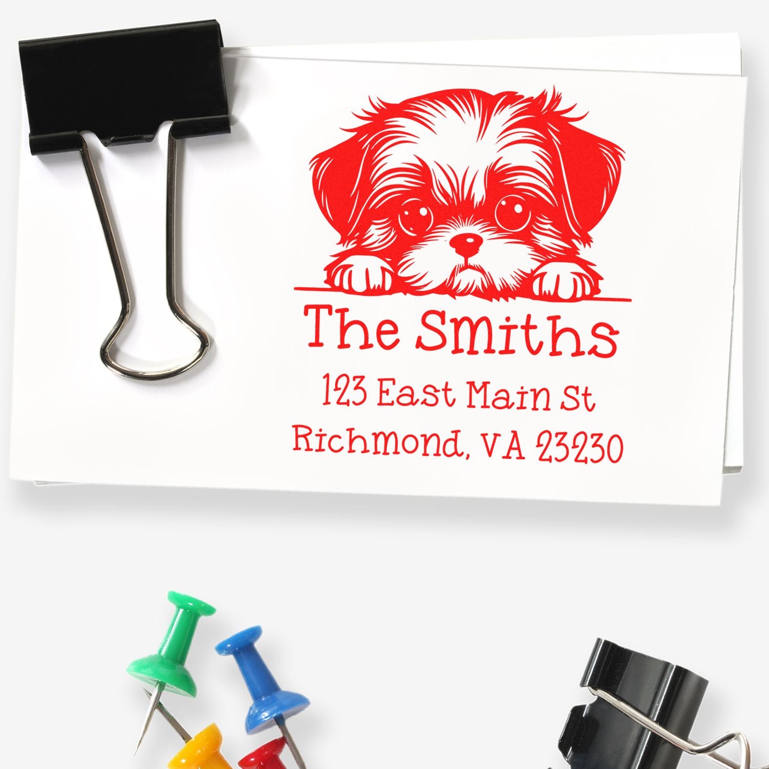 Wood Handle Shih Tzu Puppy Personalized Name and Address Stamp