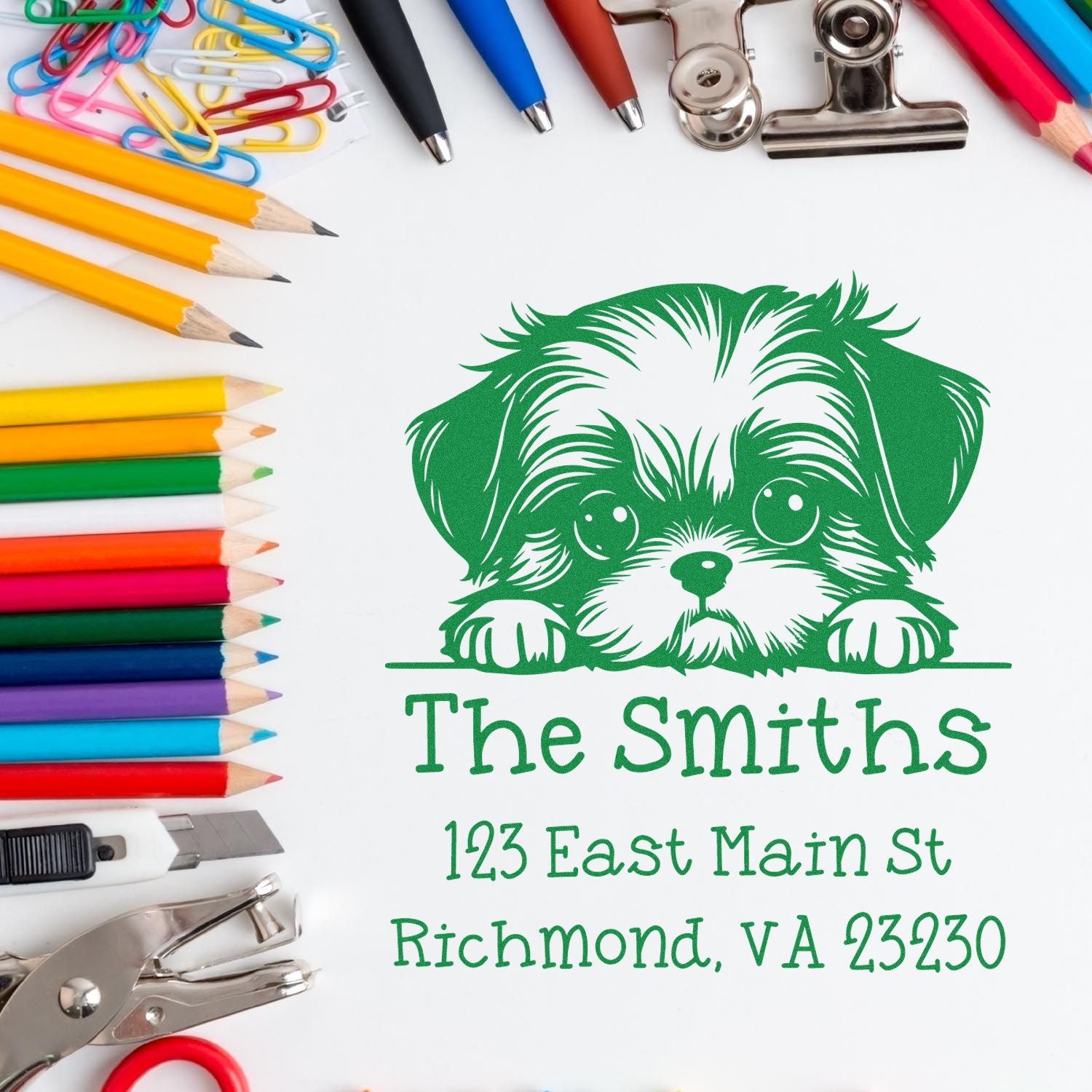 Wood Handle Shih Tzu Puppy Personalized Name and Address Stamp