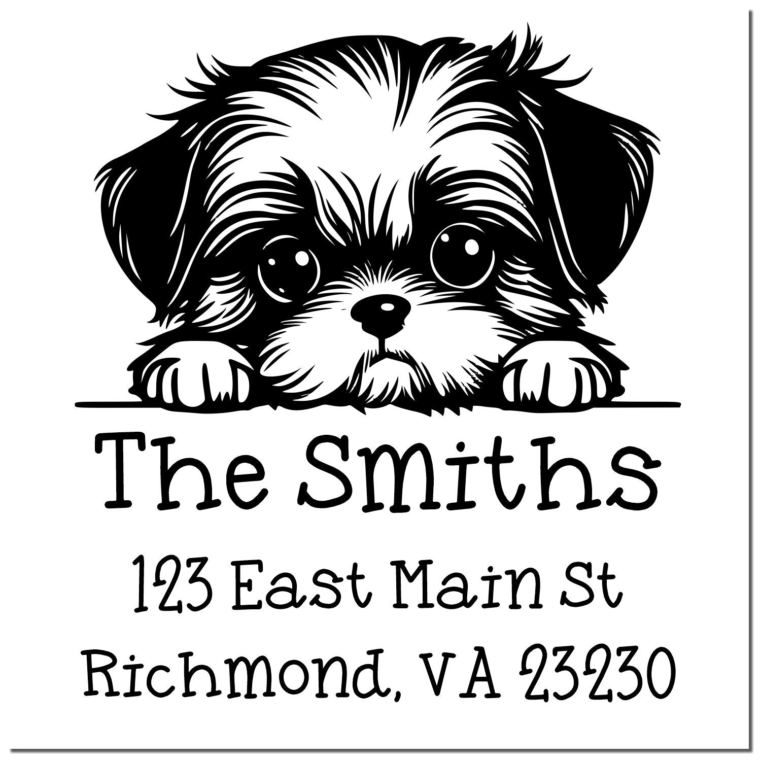 Wood Handle Shih Tzu Puppy Personalized Name and Address Stamp