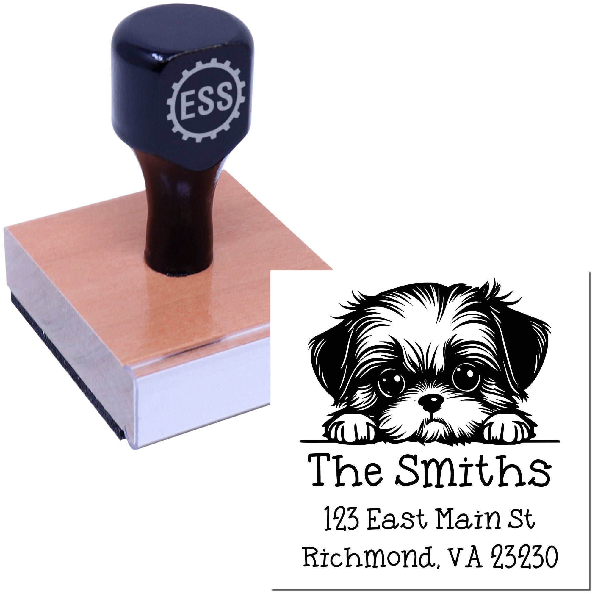 Wood Handle Shih Tzu Puppy Personalized Name and Address Stamp