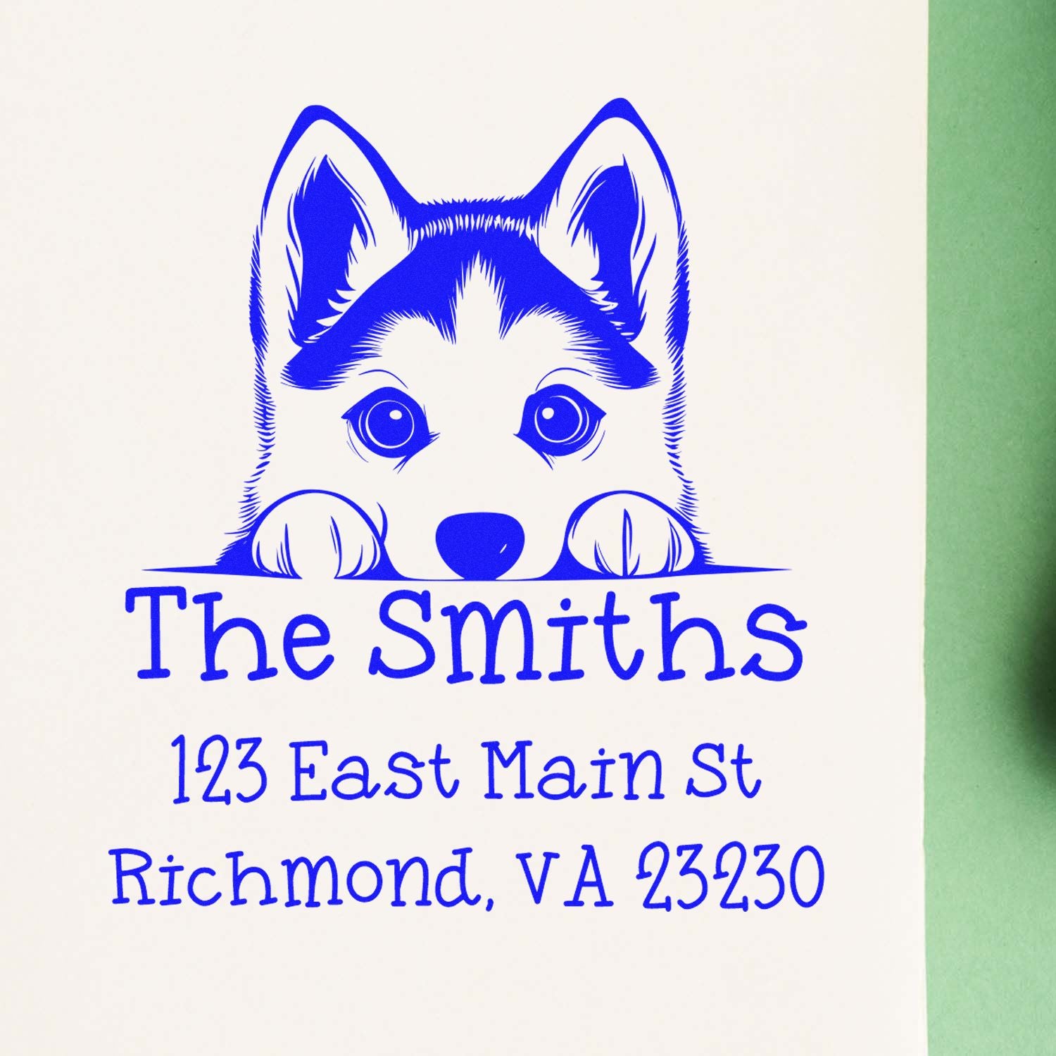 Wood Handle Siberian Husky Puppy Personalized Refillable Address Stamp