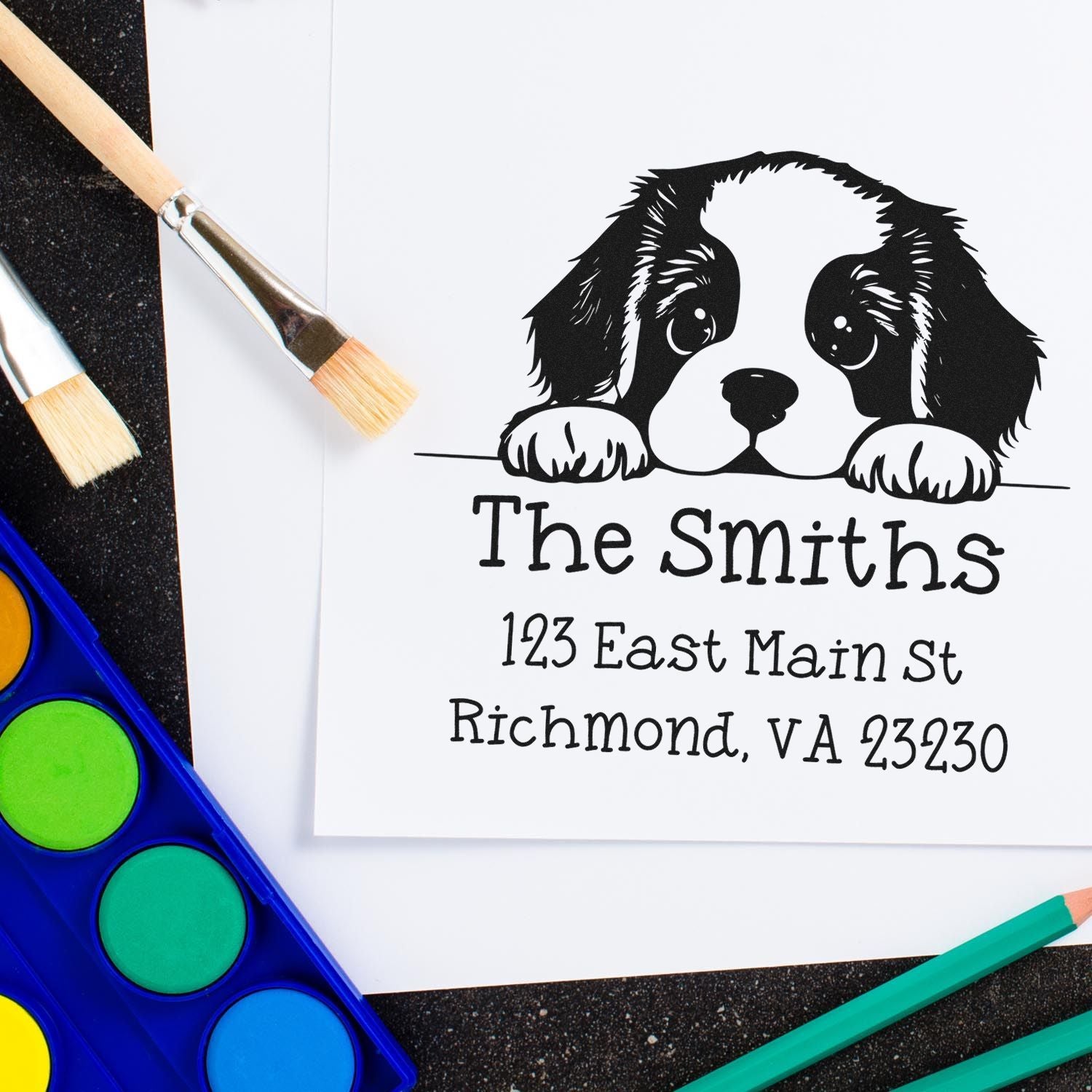 Wood Handle St Bernard Puppy Personalized High-Quality Address Stamp