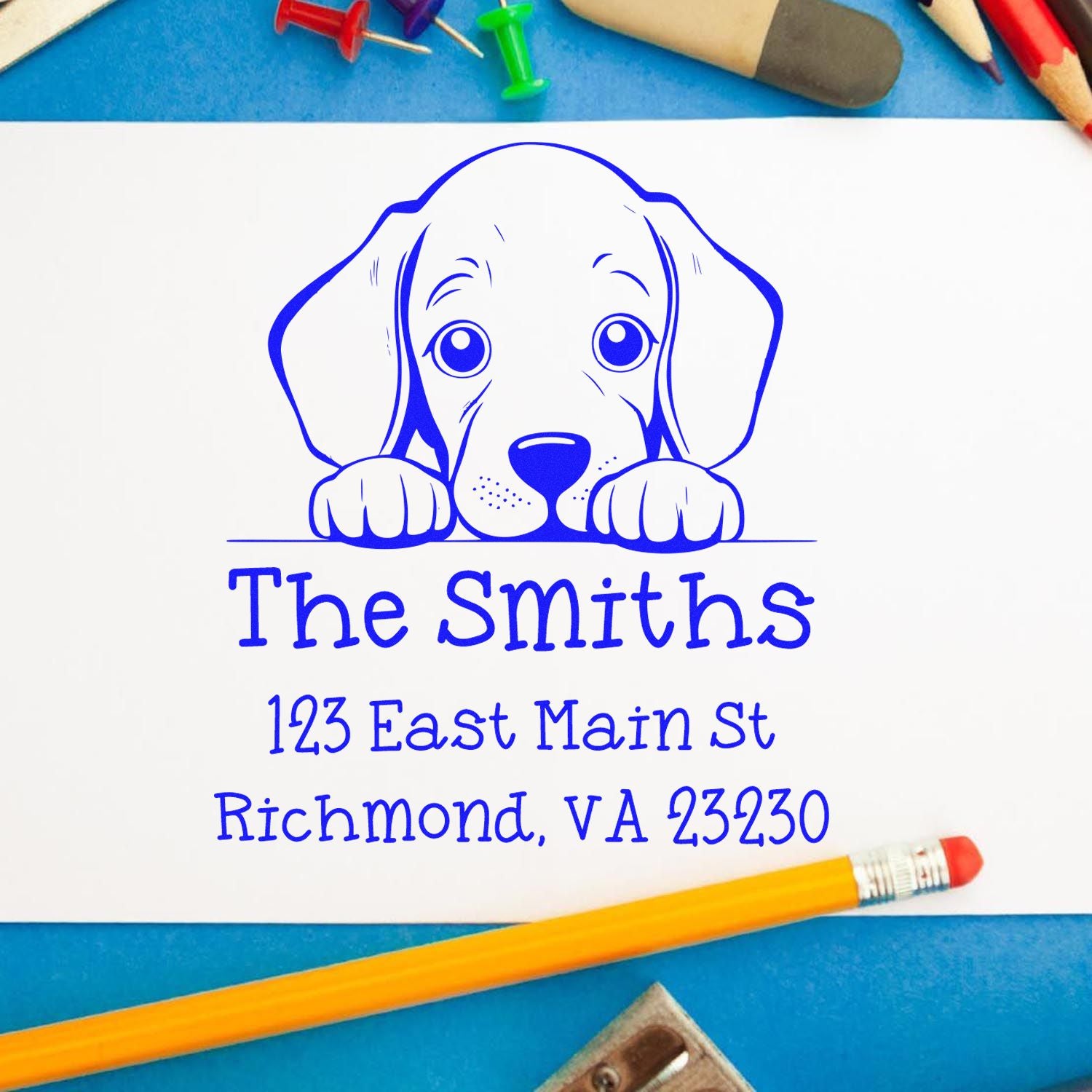 Wood Handle Weimaraner Puppy Personalized Home Address Stamp