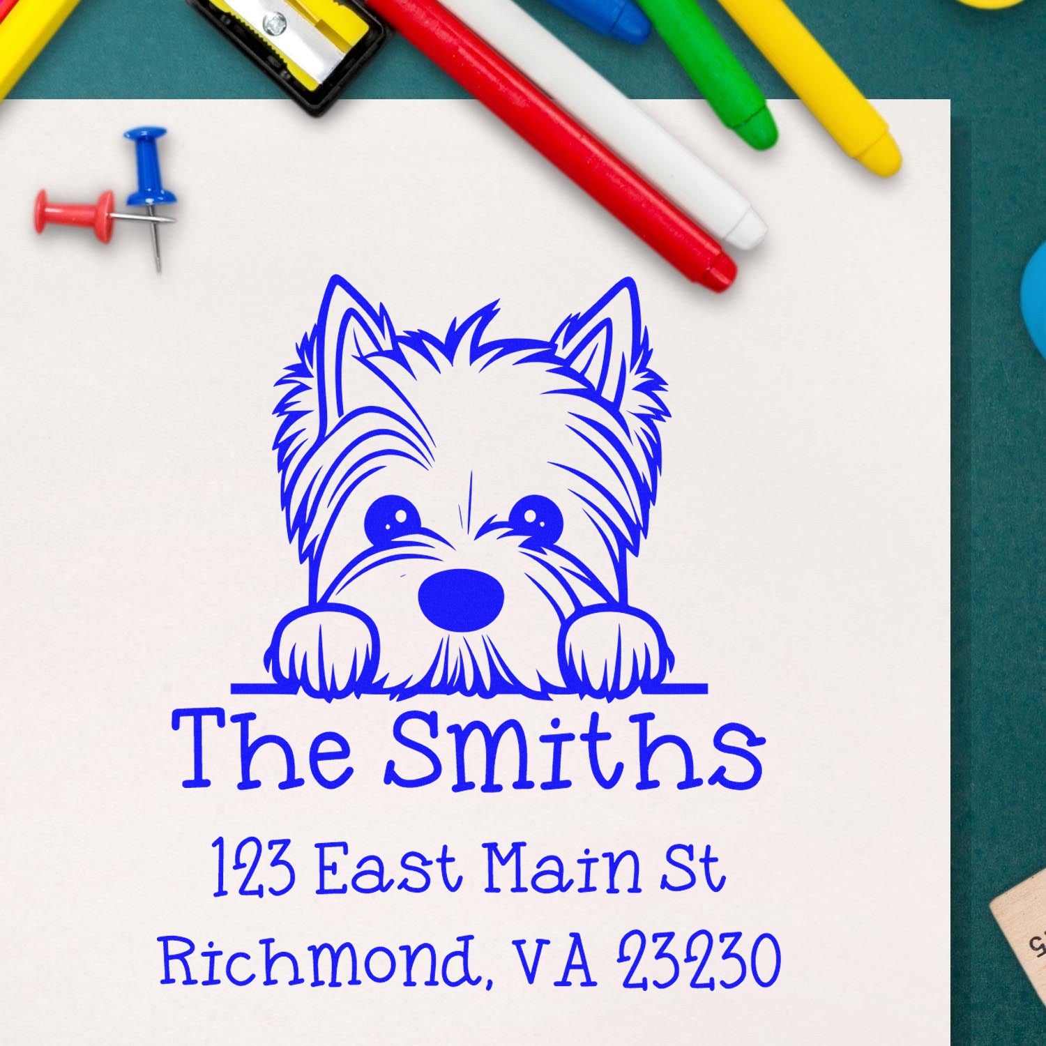 Wood Handle West Highland White Terrier Puppy Personalized Mailing Address Stamp