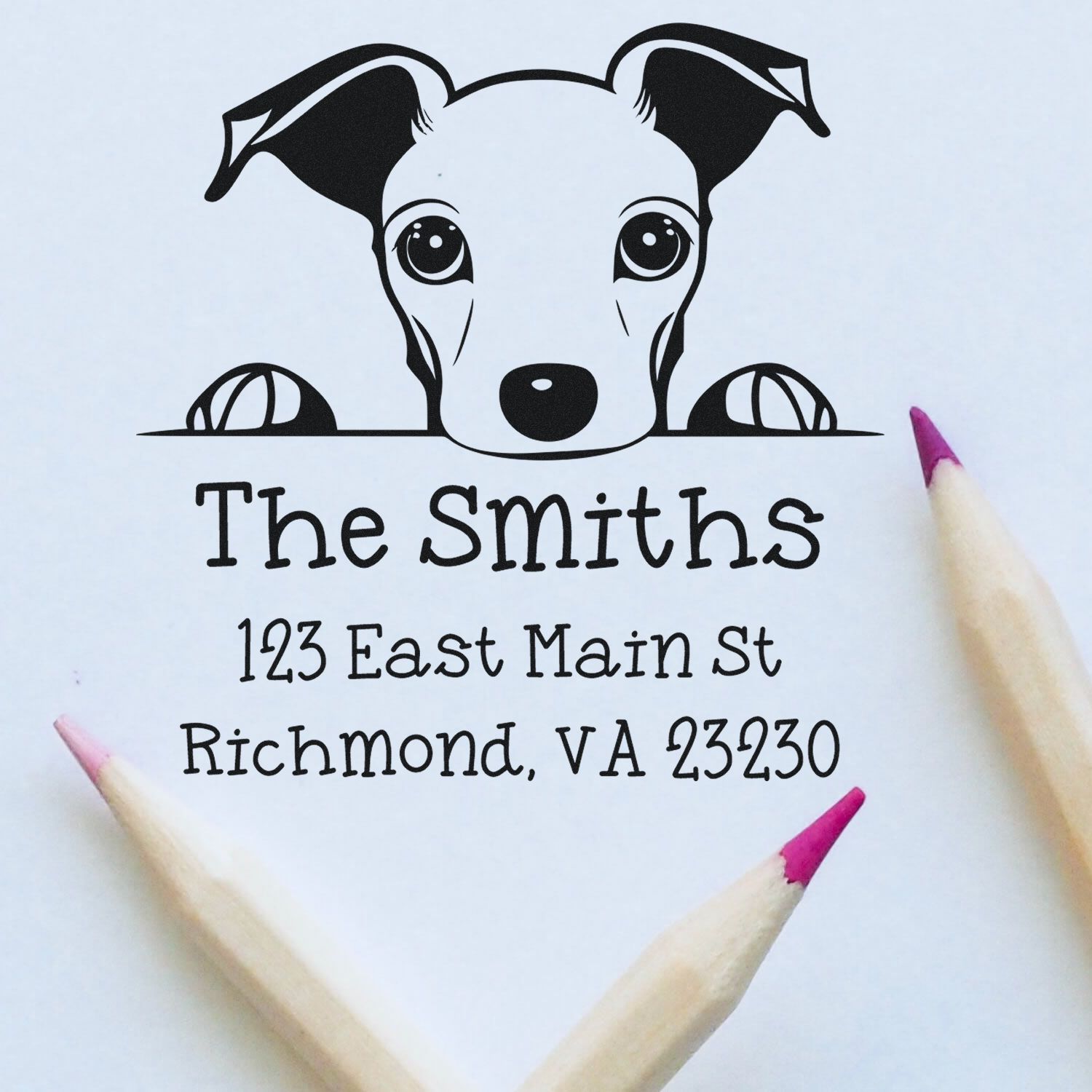 Wood Handle Whippet Puppy Personalized New Address Stamp