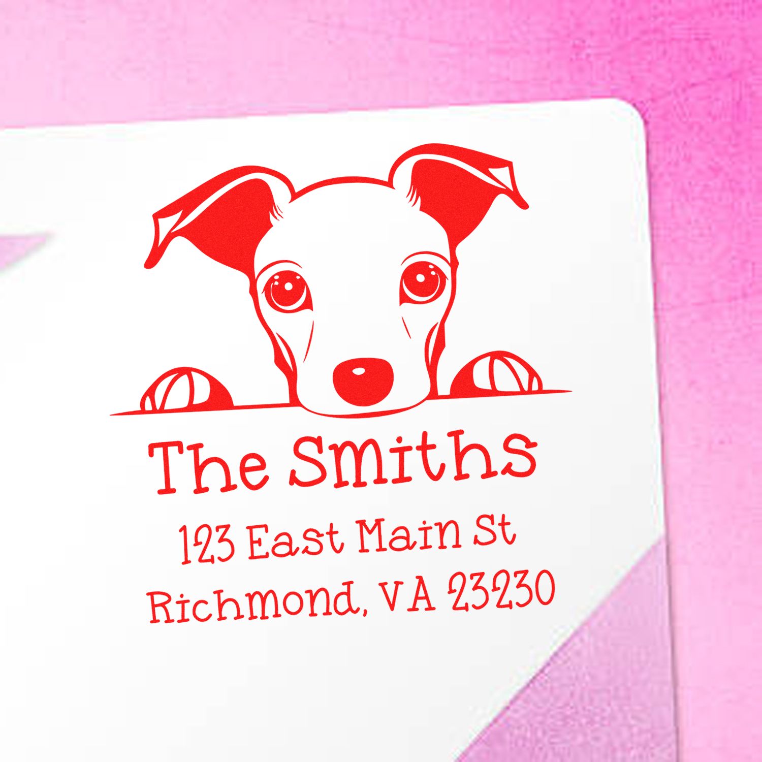 Self-Inking Whippet Peeking Puppy Customized Mailing Address Stamp