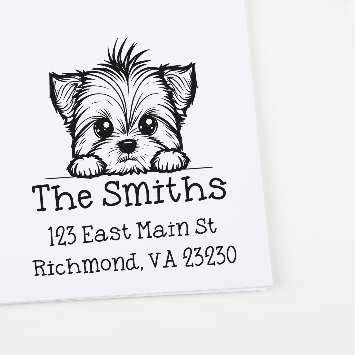 Wood Handle Yorkshire Terrier Puppy Personalized Mail Label Stamp