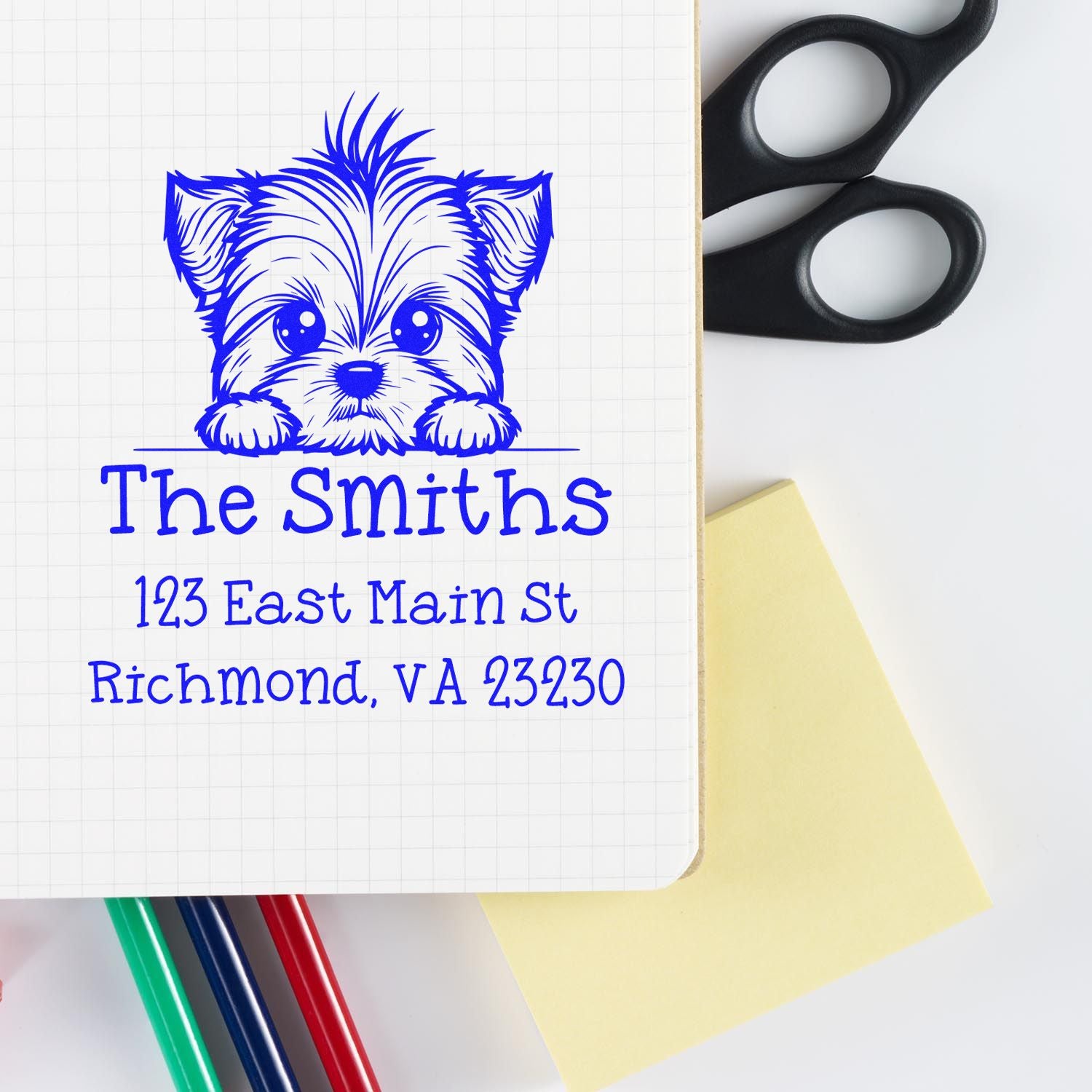 Wood Handle Yorkshire Terrier Puppy Personalized Mail Label Stamp