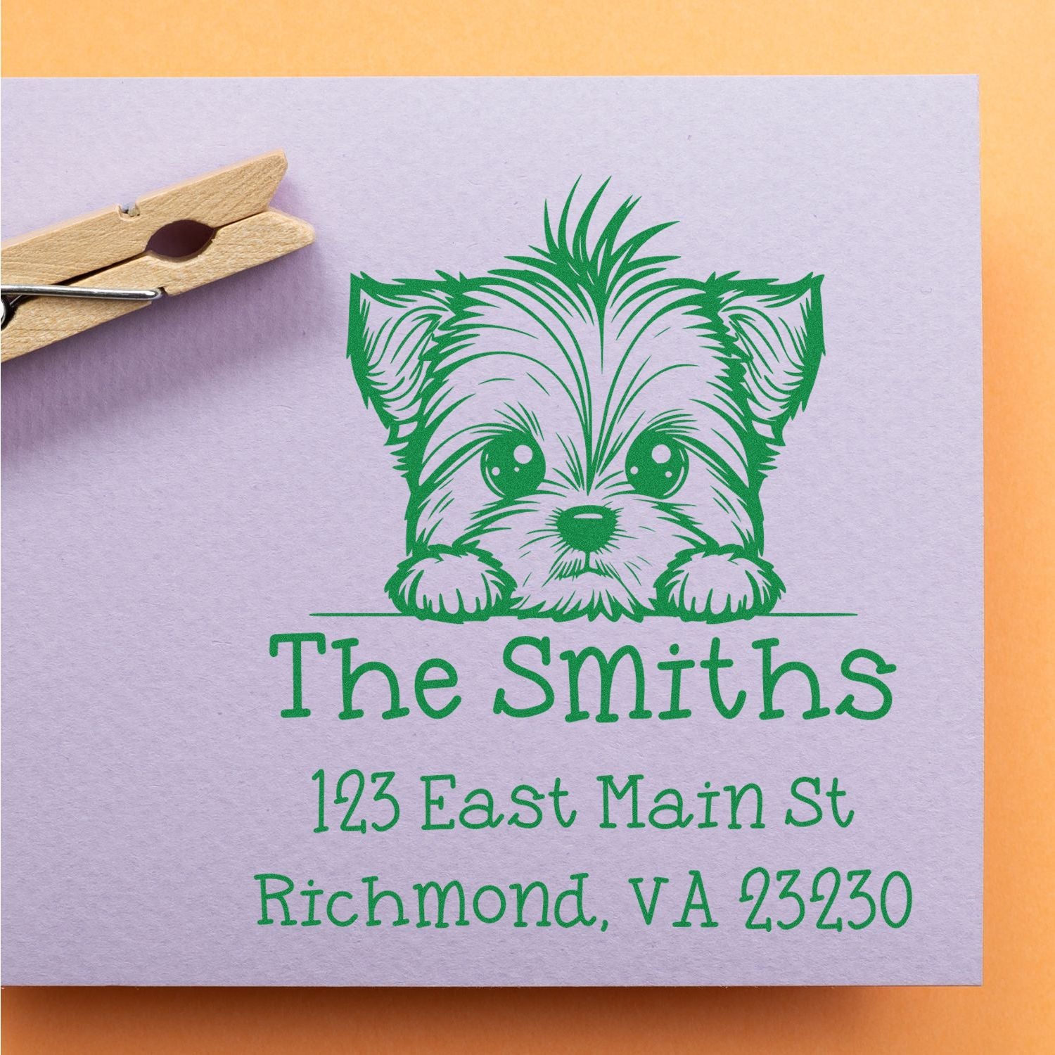 Wood Handle Yorkshire Terrier Puppy Personalized Mail Label Stamp