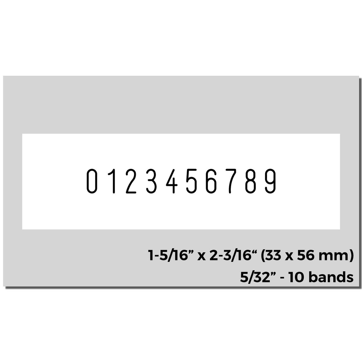 Gray rectangular numbering stamp seal with black 0-9 bands, white center, 1-5/16 x 2-3/16 in.