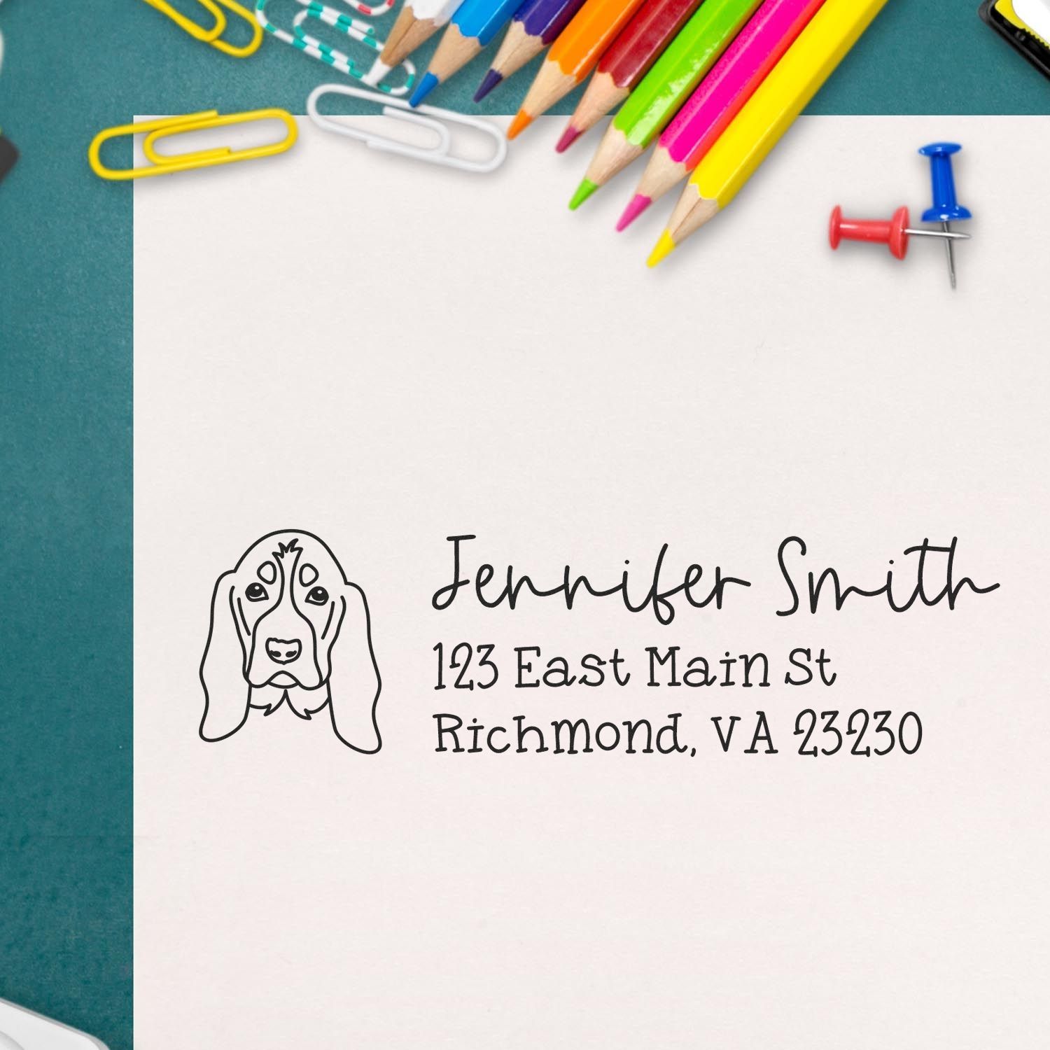 Wood Handle Basset Hound Dog Address Stamp Custom