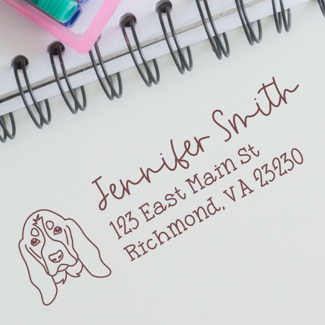 Slim Customized Address Stamp Basset Hound Dog Outline - Engineer Seal Stamps