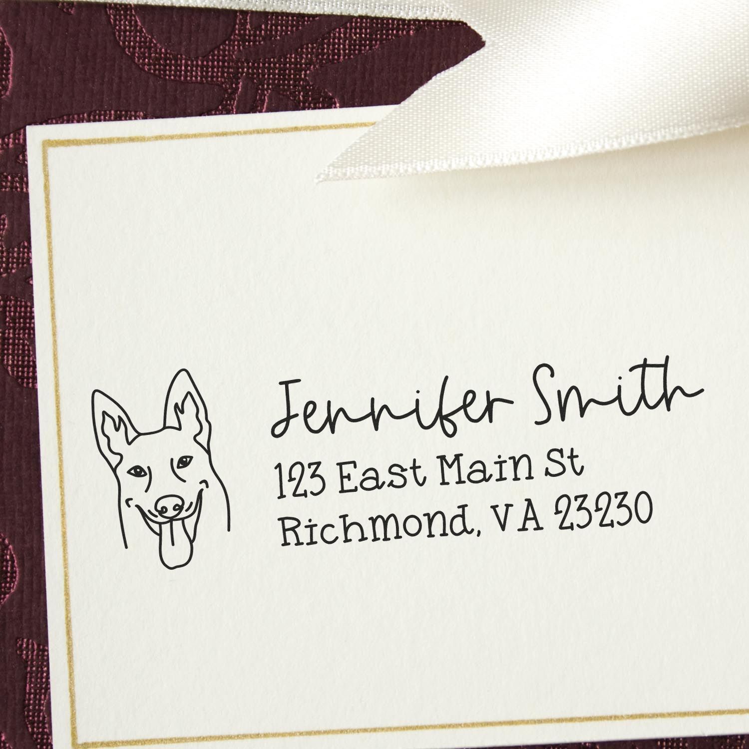 Self-Inking Belgian Malinois Dog Outline Return Address Stamp Personalized