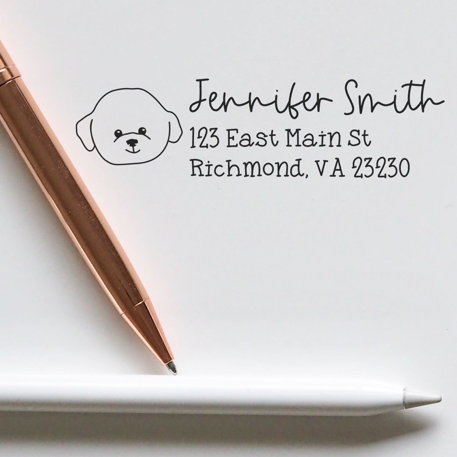 Wood Handle Bichon Dog Address Stamp Custom