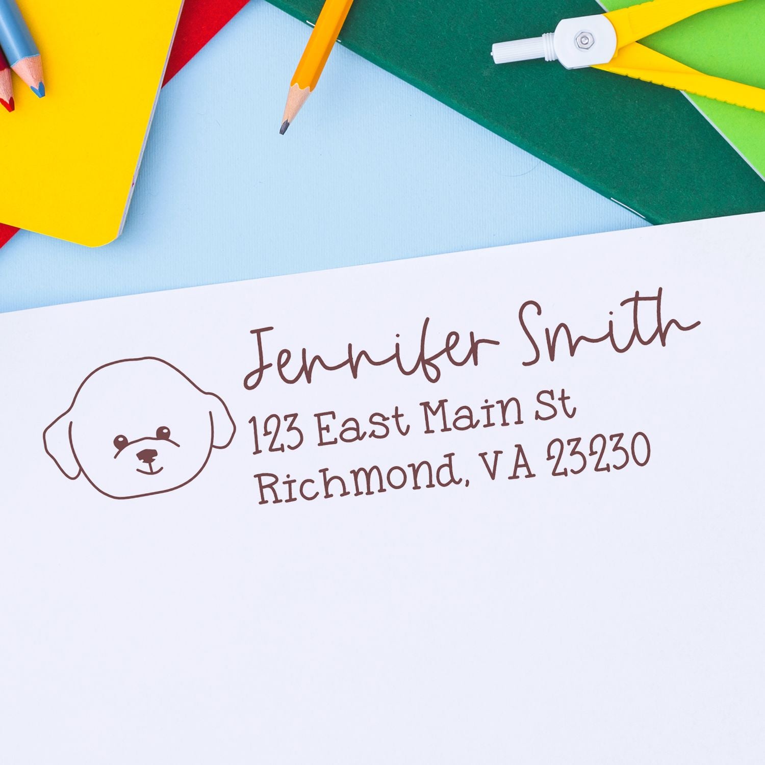 Wood Handle Bichon Dog Address Stamp Custom