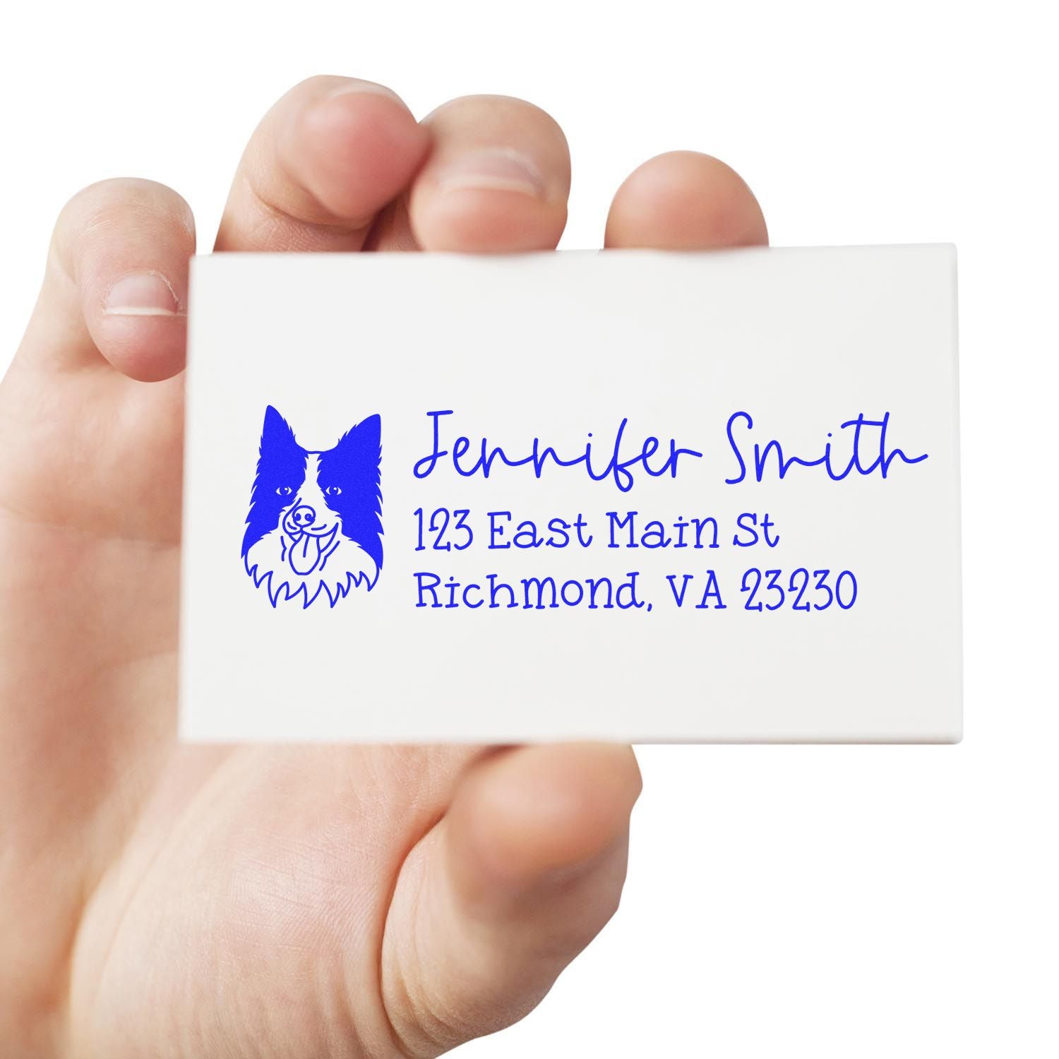 Wood Handle Border Collie Dog Address Stamp Custom