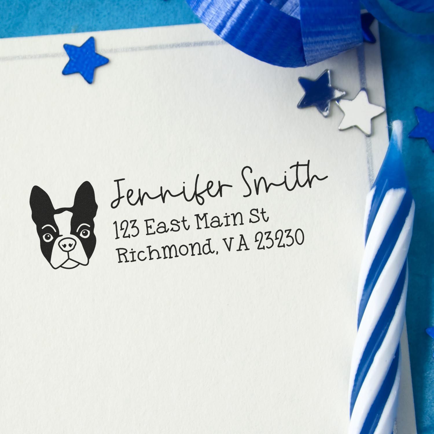 Wood Handle Boston Terrier Dog Address Stamp Custom