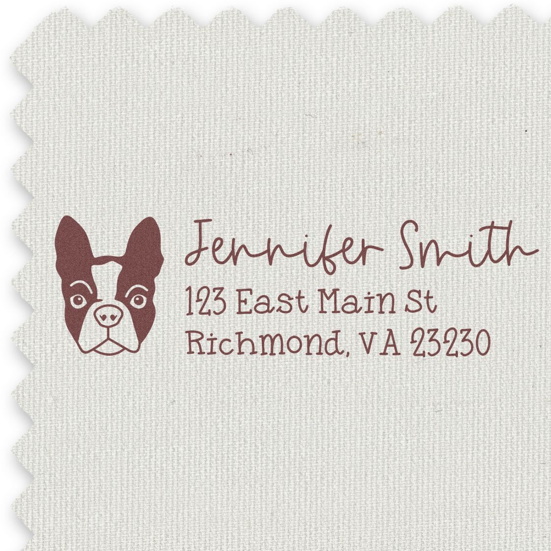 Slim Customized Address Stamp Boston Terrier Dog Outline - Engineer Seal Stamps