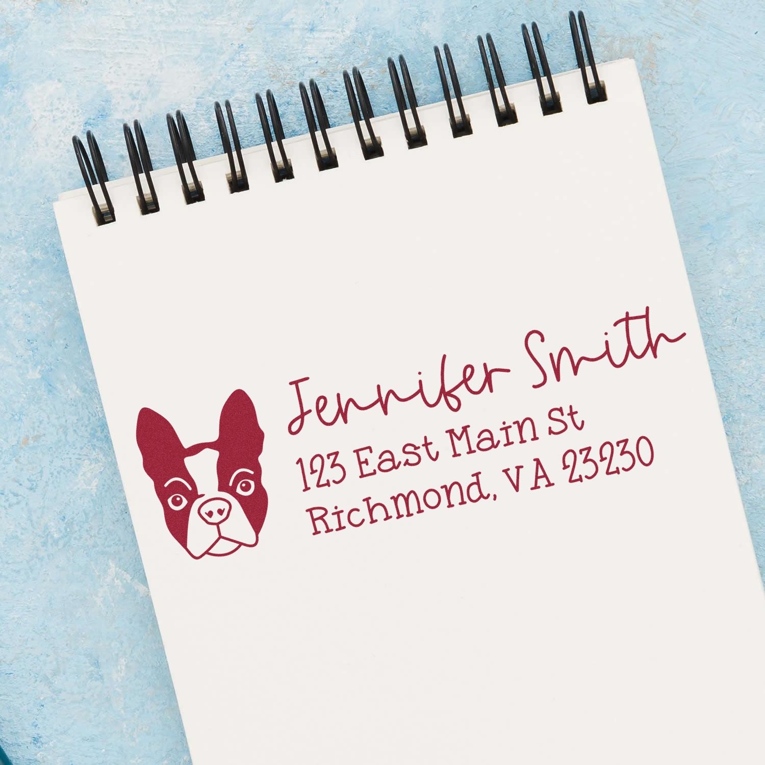 Wood Handle Boston Terrier Dog Address Stamp Custom