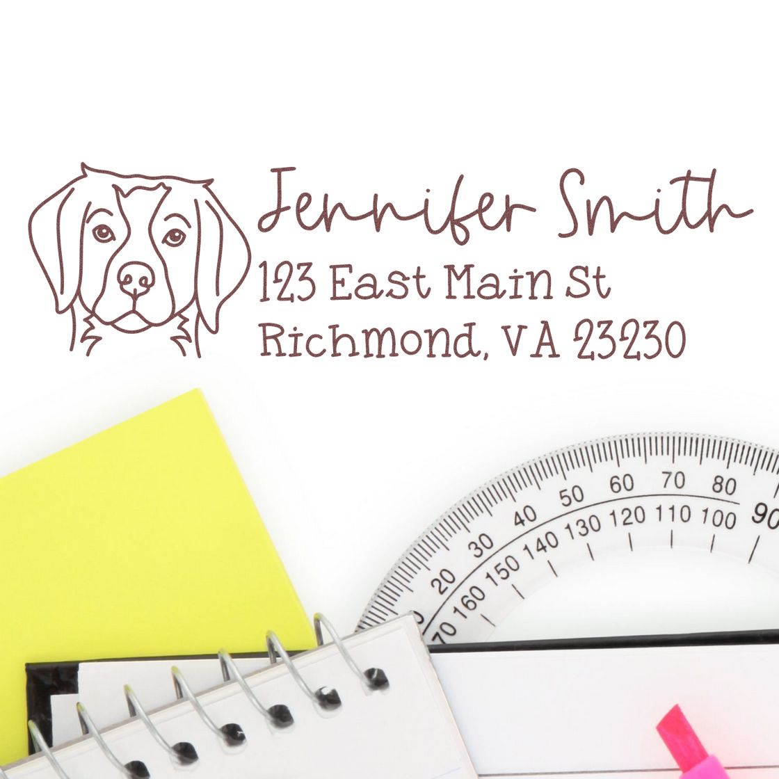 Wood Handle Brittany Spaniel Dog Address Stamp Custom