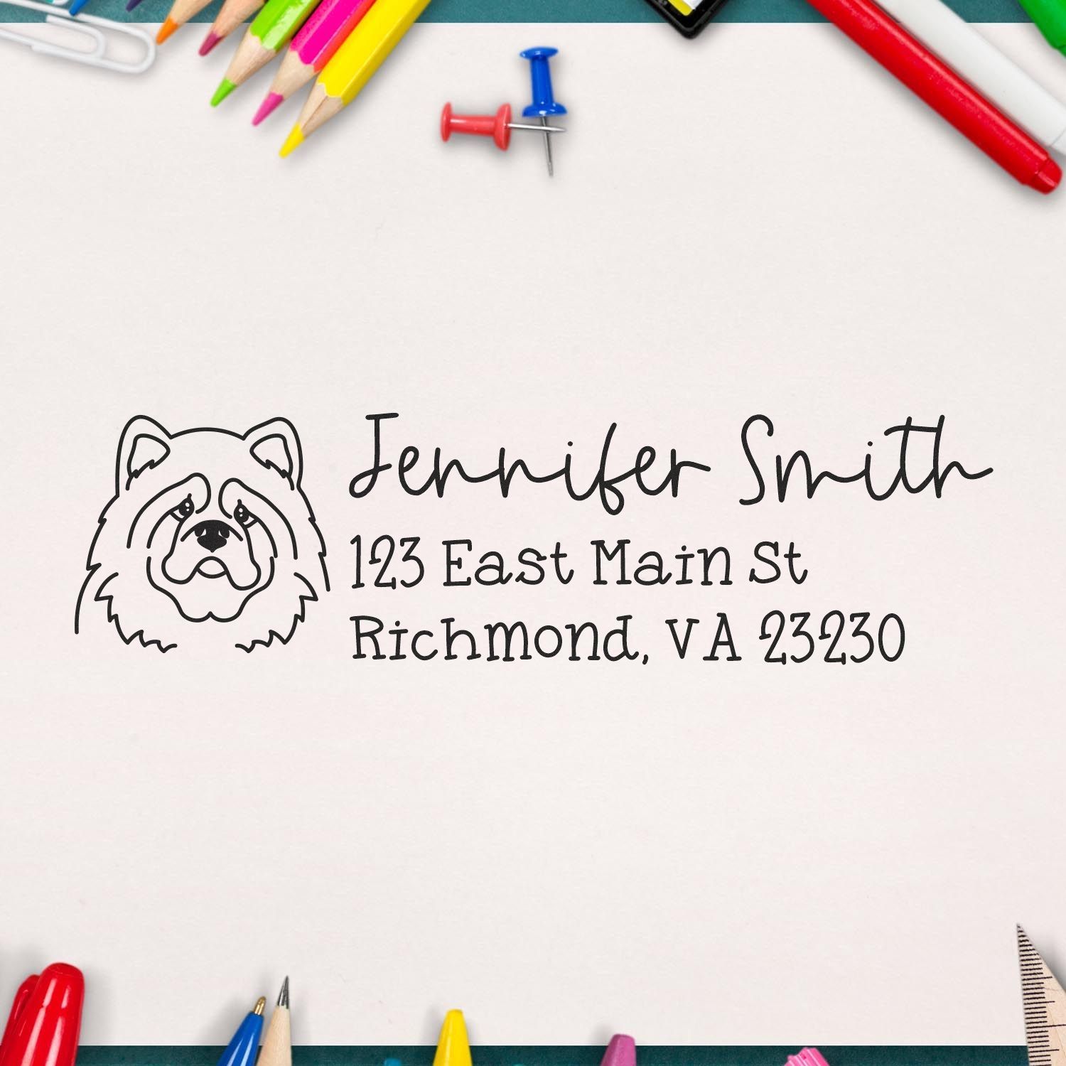 Wood Handle Chow Dog Address Stamp Custom