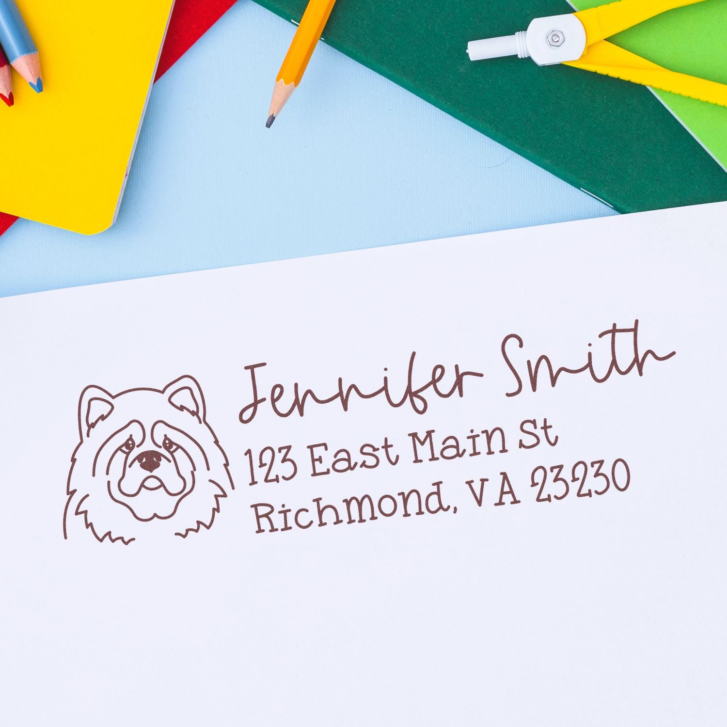 Wood Handle Chow Dog Address Stamp Custom