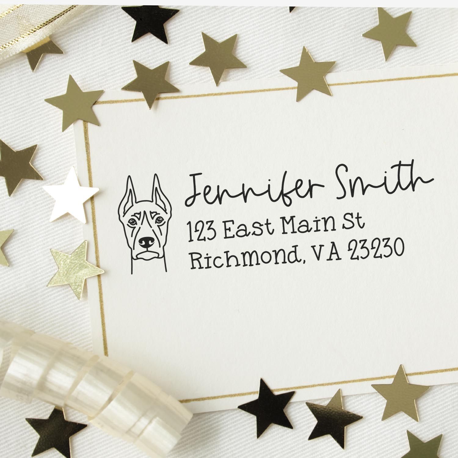 Self-Inking Doberman Dog Outline Return Address Stamp Personalized