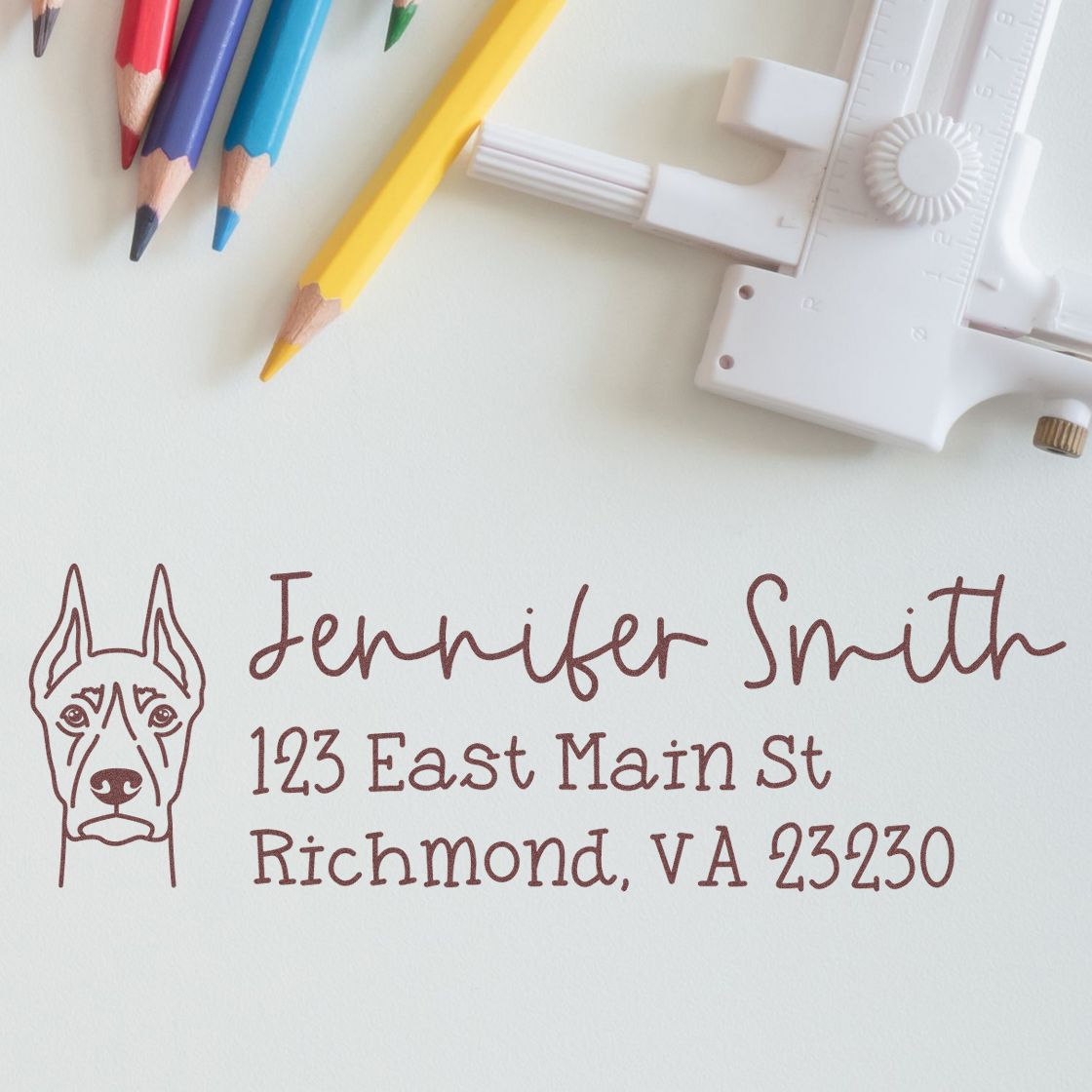 Wood Handle Doberman Dog Address Stamp Custom