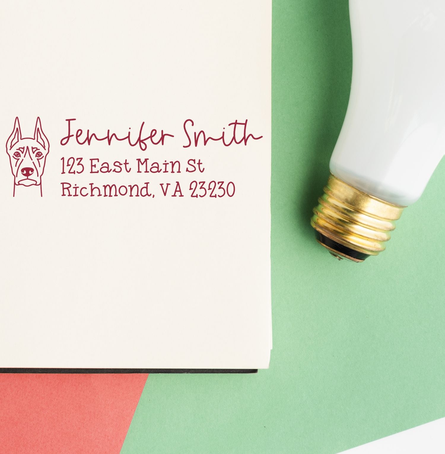 Wood Handle Doberman Dog Address Stamp Custom