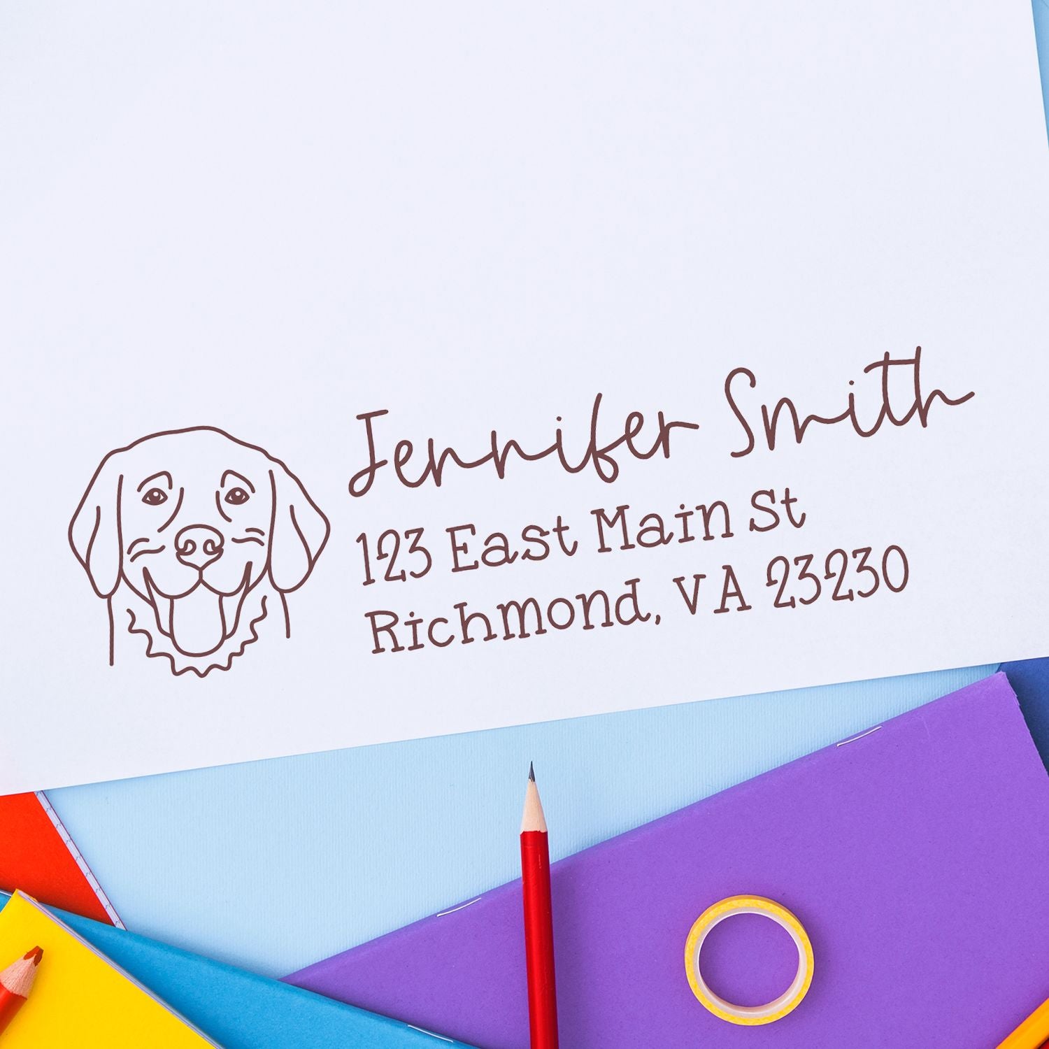 Self-Inking Golden Retriever Dog Outline Return Address Stamp Personalized