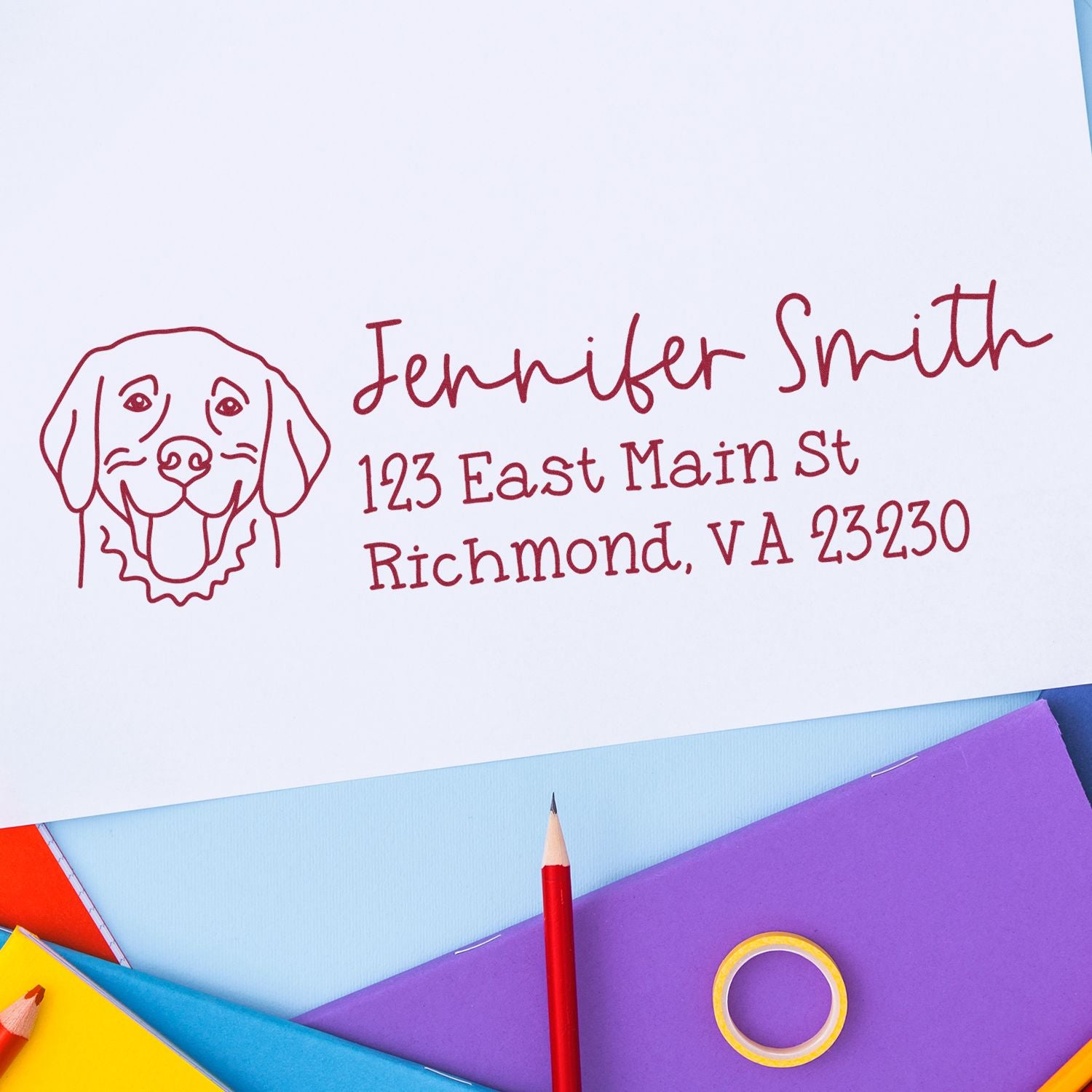 Self-Inking Golden Retriever Dog Outline Return Address Stamp Personalized