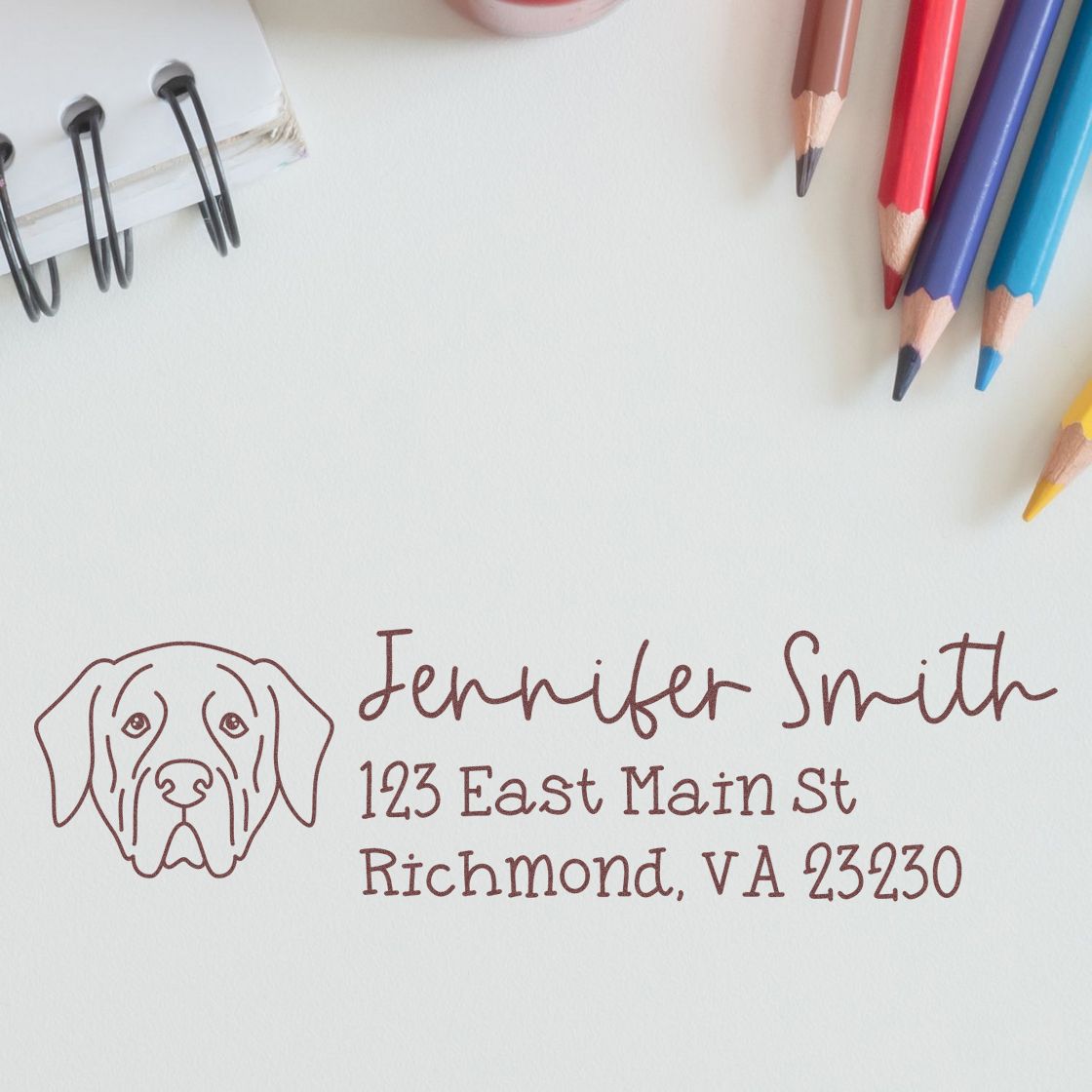 Wood Handle Mastiff Dog Address Stamp Custom