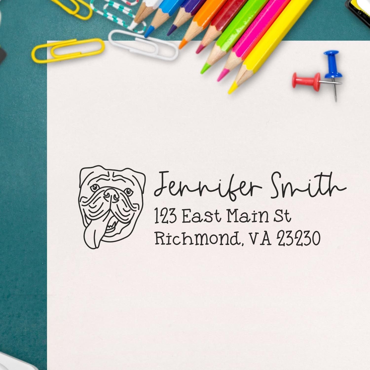 Self-Inking Old English Bulldog Dog Outline Return Address Stamp Personalized - Engineer Seal Stamps