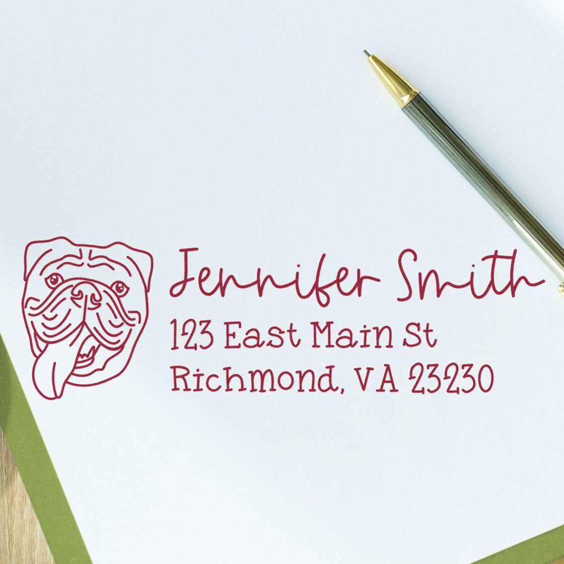 Wood Handle Old English Bulldog Dog Address Stamp Custom