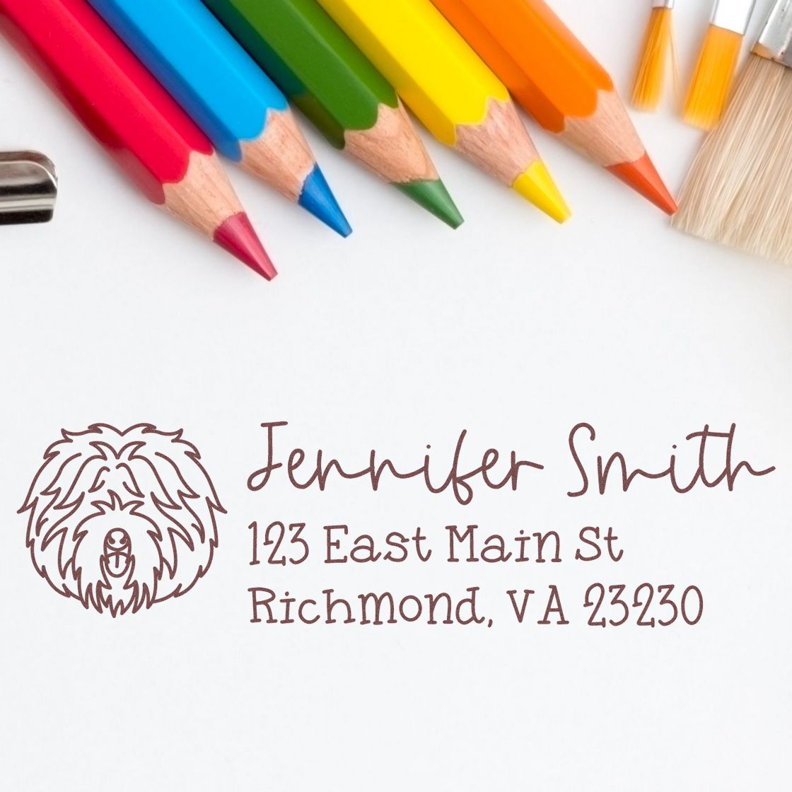 Wood Handle Old English Sheepdog Dog Address Stamp Custom