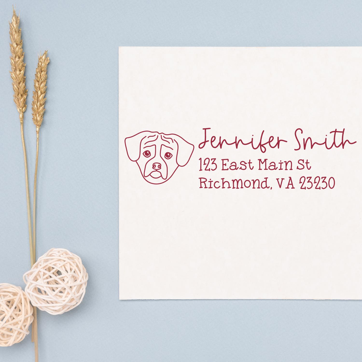 Wood Handle Pug Dog Address Stamp Custom