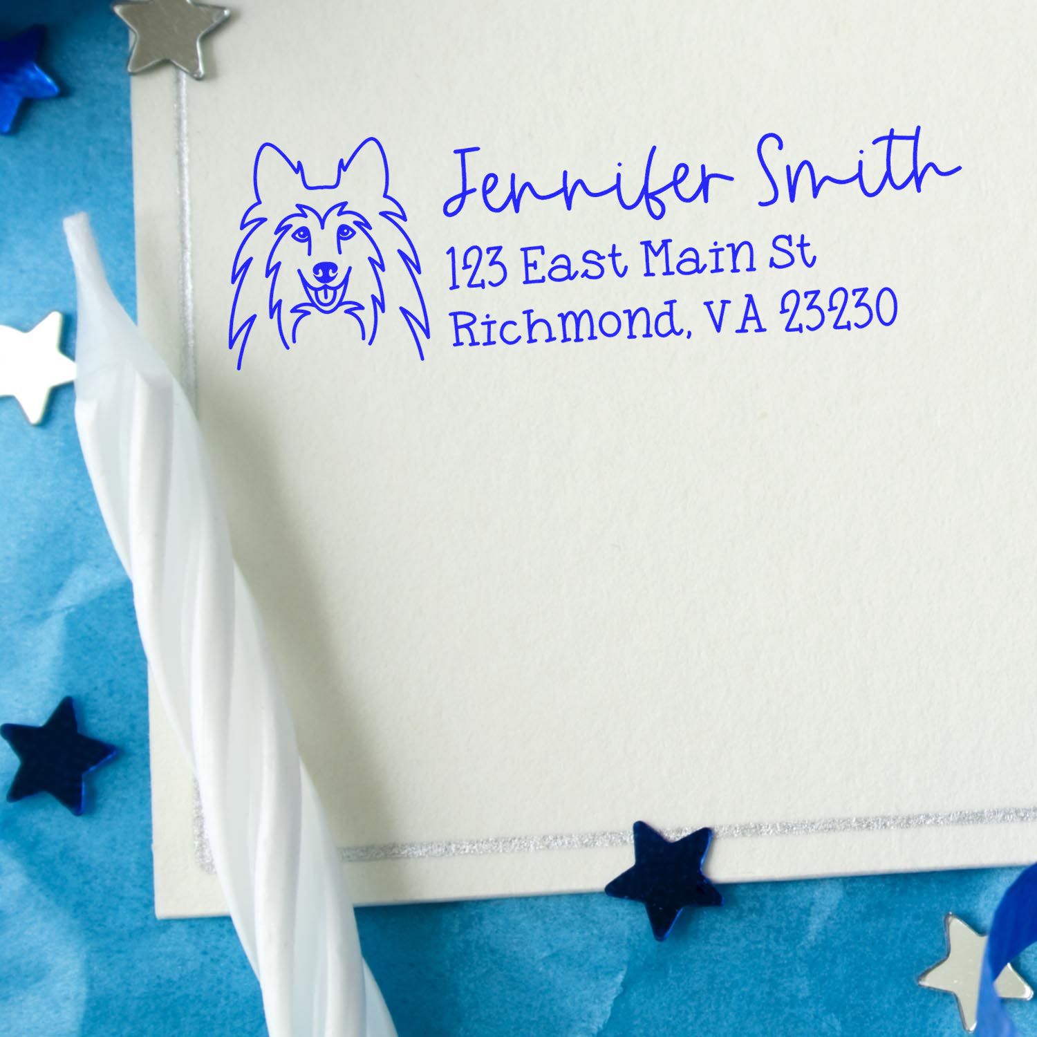 Wood Handle Shetland Sheepdog Dog Address Stamp Custom