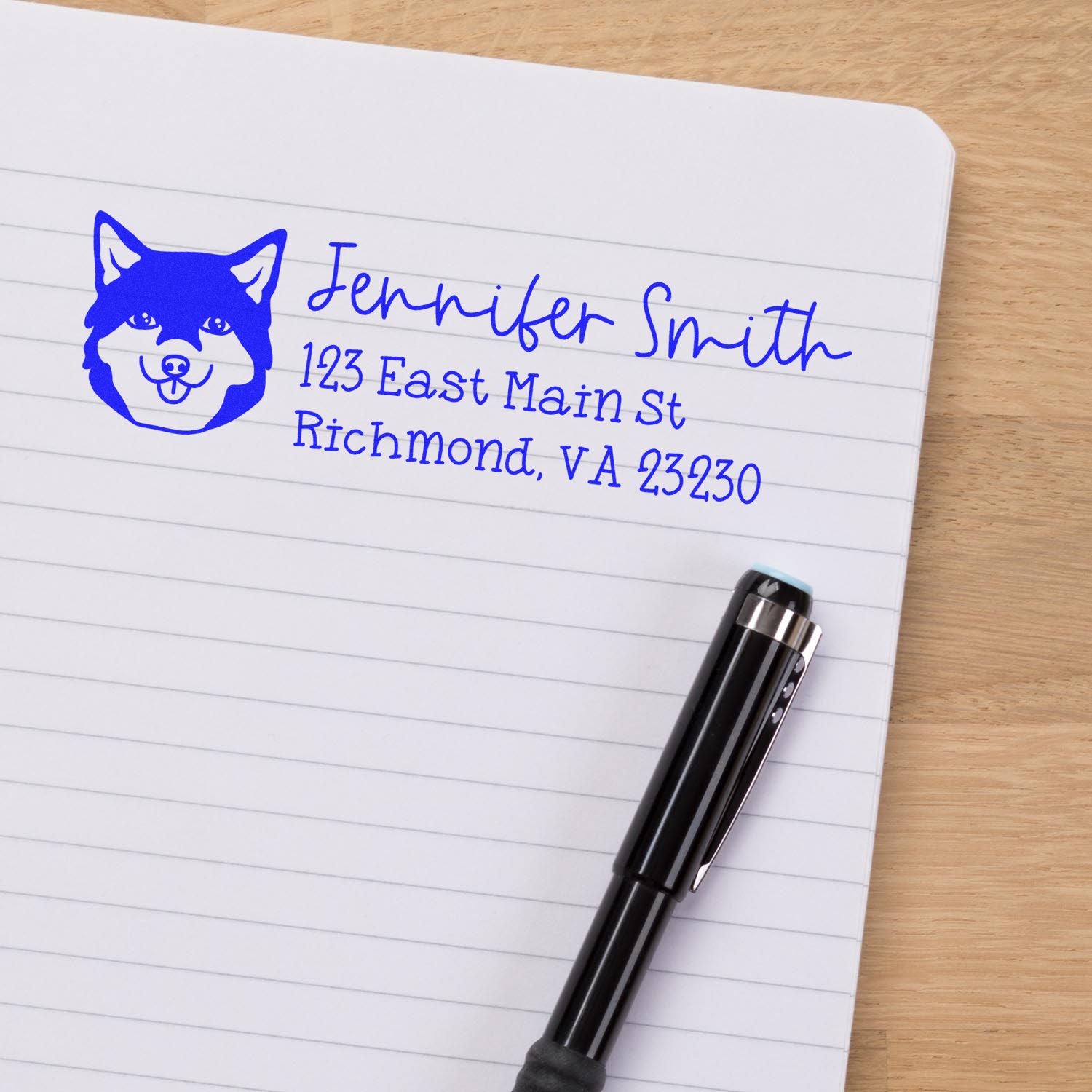 Wood Handle Shiba Dog Address Stamp Custom