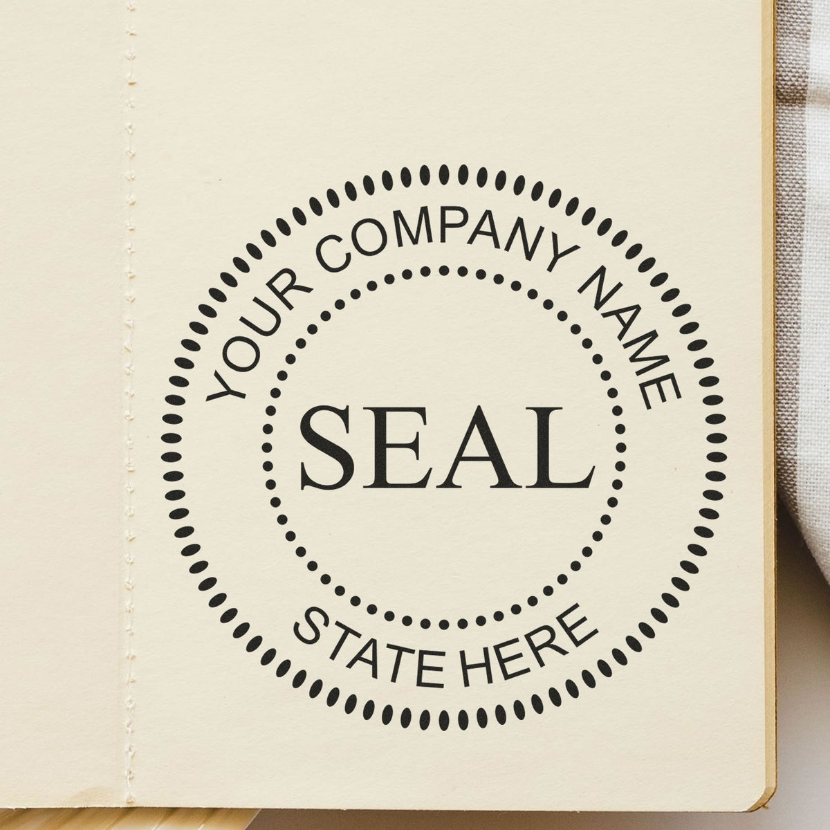 Trodat Standard Desk Business Stamp and Corporate Seal bundle with black ink pad and wooden handle, ready for office use