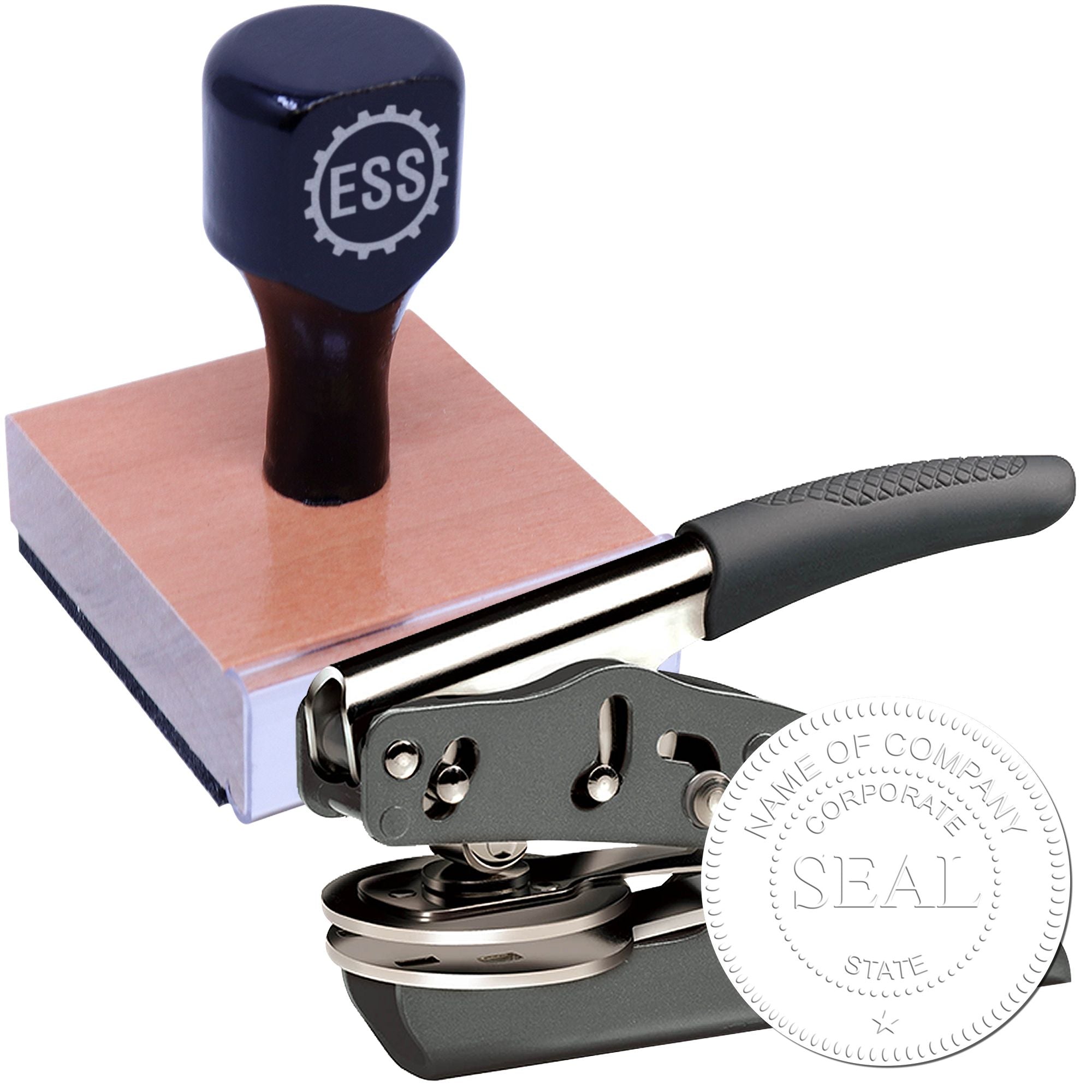 Soft Seal Corporate Seal with Star Combo with Wood Handle Stamp