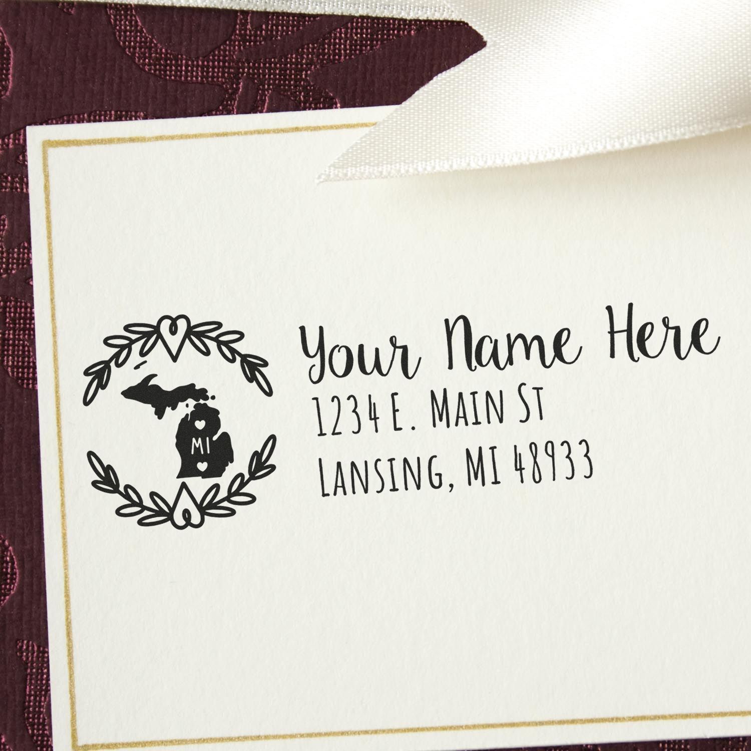 Slim Michigan Personalized Pre-Inked Address Stamp - Engineer Seal Stamps