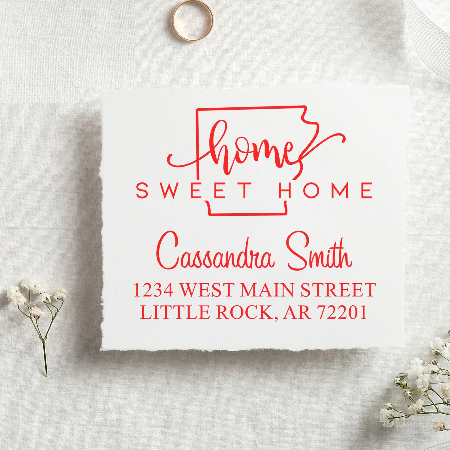 Wood Handle Home Sweet Home Arkansas Personalized Return Address Stamp