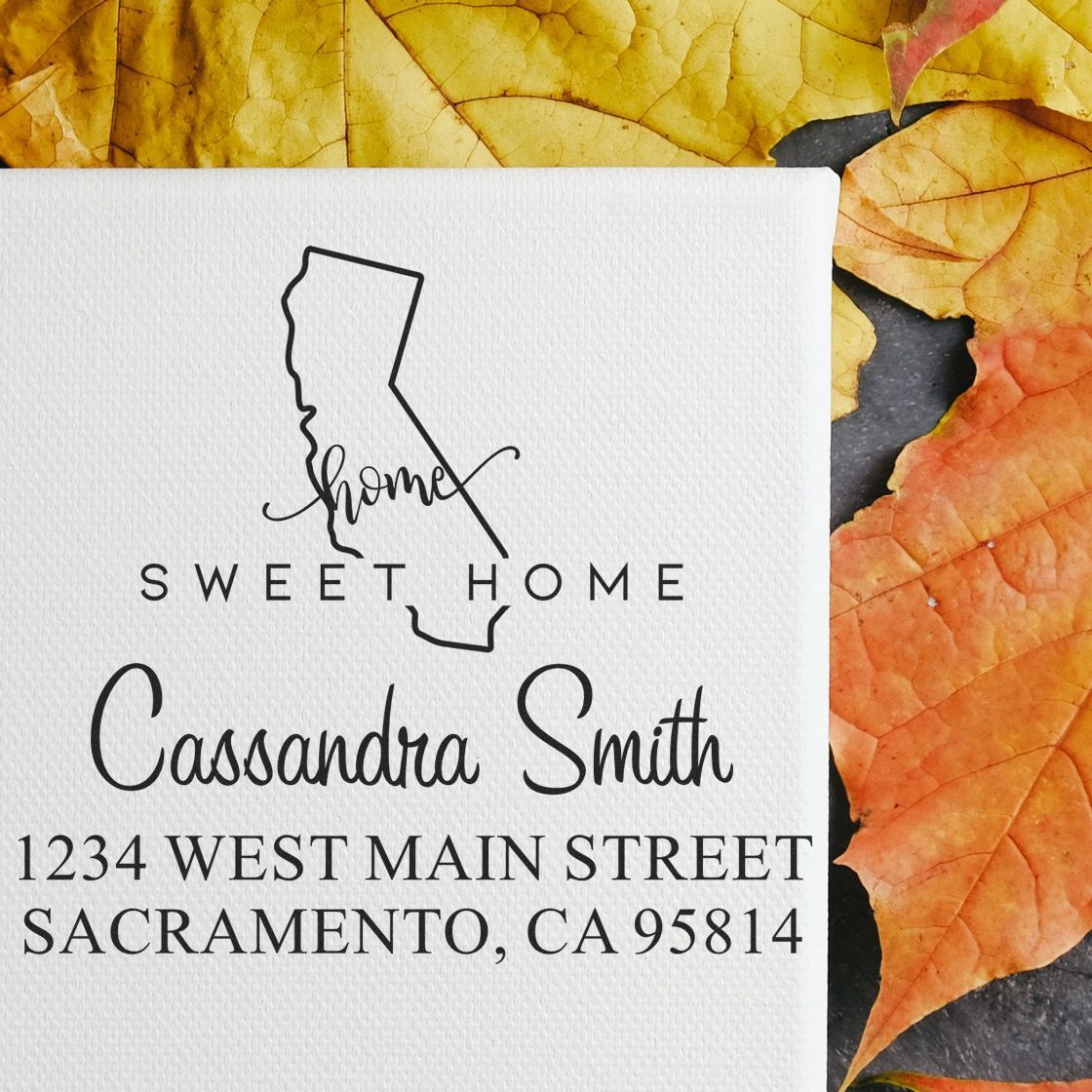 PSI Pre-Inked Home Sweet Home California Personalized New Home Address Rubber Stamp