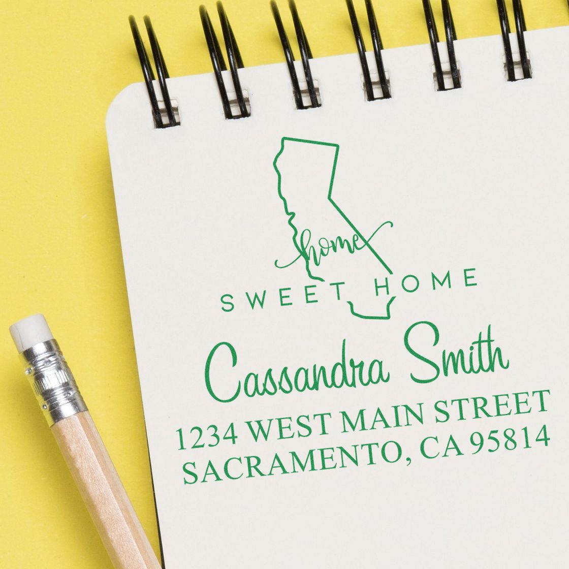 Wood Handle Home Sweet Home California Personalized Return Address Stamper