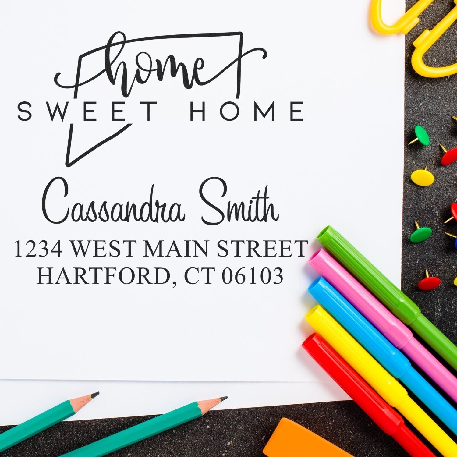 Wood Handle Home Sweet Home Connecticut Personalized Name and Address Stamp