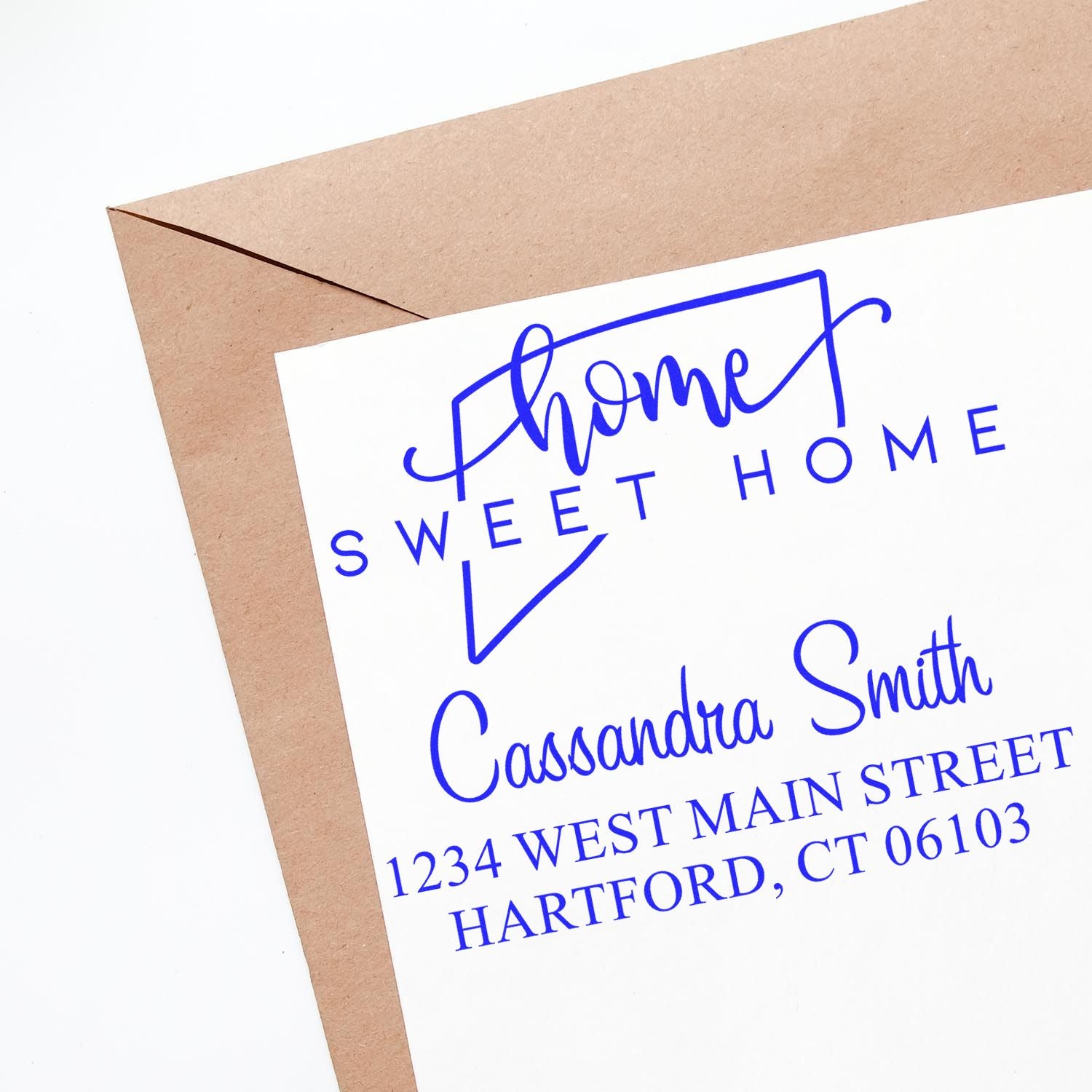 Wood Handle Home Sweet Home Connecticut Personalized Name and Address Stamp