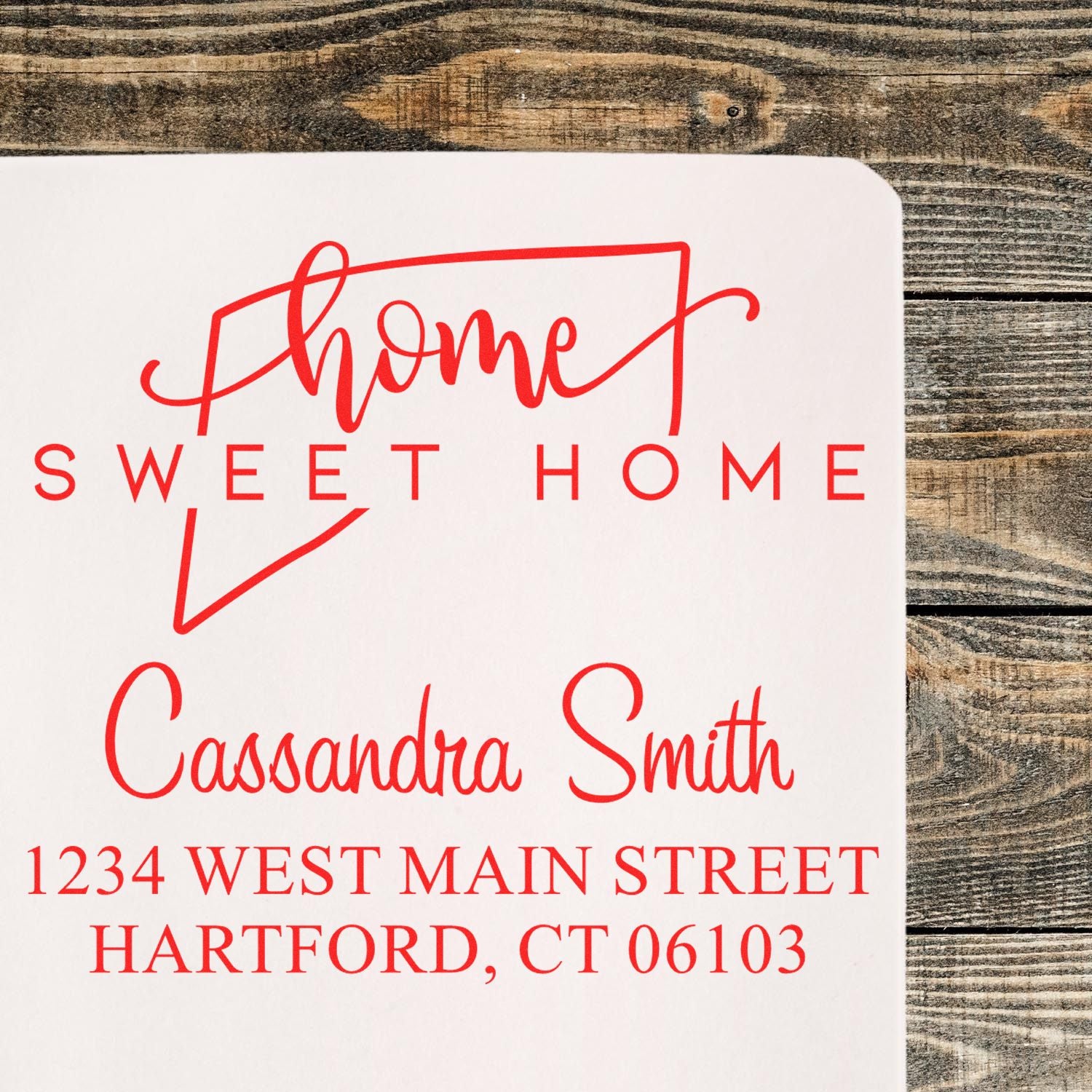 Wood Handle Home Sweet Home Connecticut Personalized Name and Address Stamp