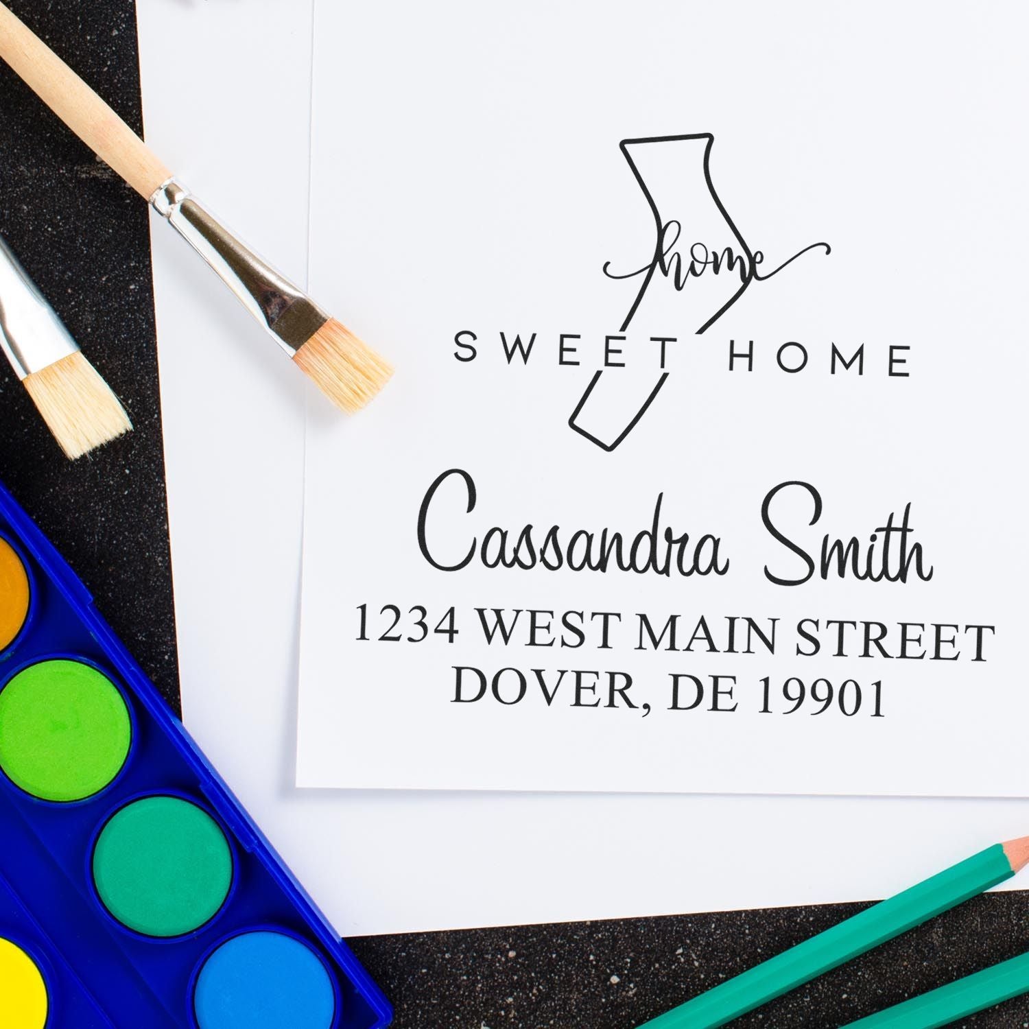 Slim Home Sweet Home Delaware Personalized New Address Stamper